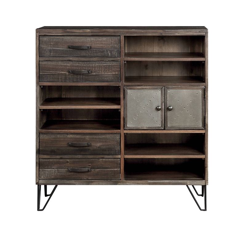 46" Alvara Court Vintage 4 Drawer 2 Door Bookcase Brown - Treasure Trove Accents