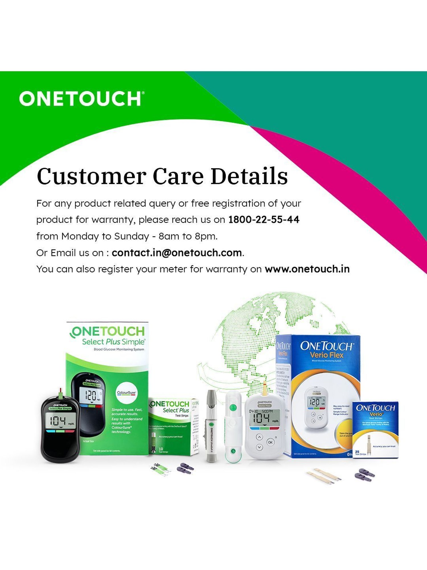 OneTouch Verio Flex glucometer| Syncs with mobile app| 10 Test Strips, 10 Lancets & 1 Lancing device