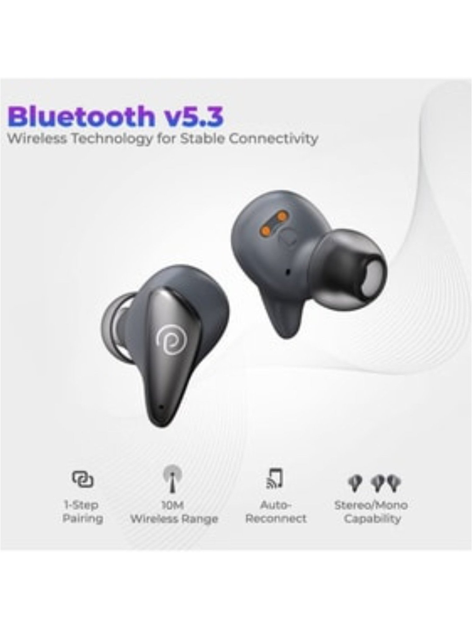 PTron Bassbuds Wave ENC Bluetooth 5.3 Wireless Earbuds with Mic, 40 Hours Total Playtime (Grey)