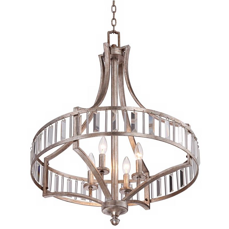 Vienna Full Spectrum Antique Soft Silver Chandelier 24" Wide Crystal Glass 4-Light Fixture for Dining Room House Kitchen Bedroom