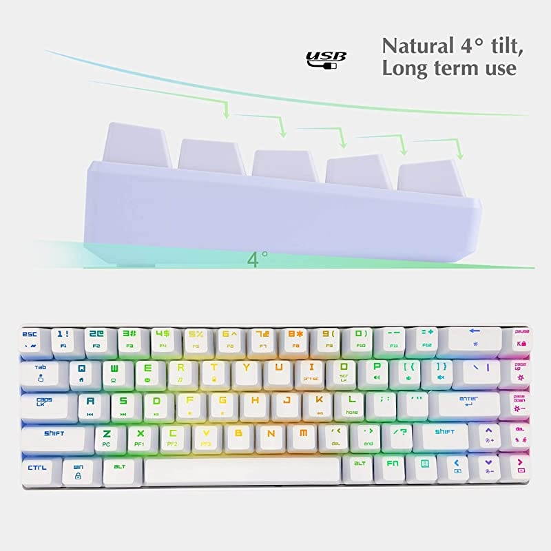 60% Mechanical Keyboard, RGB LED Backlit Wired Gaming Keyboard, Ergonomic, for PC/Mac Gamer, Typist