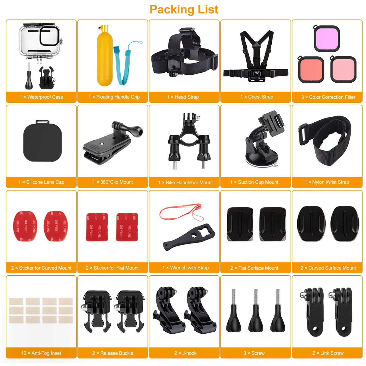 ROME CARE 46 in 1 Accessories Kit with GoPro HERO9 Black, Waterproof Housing Case + Dive Filters + Lens Cover + Head Chest Strap + Bike Mount + Floating Grip Accessory Compatible with Hero 9