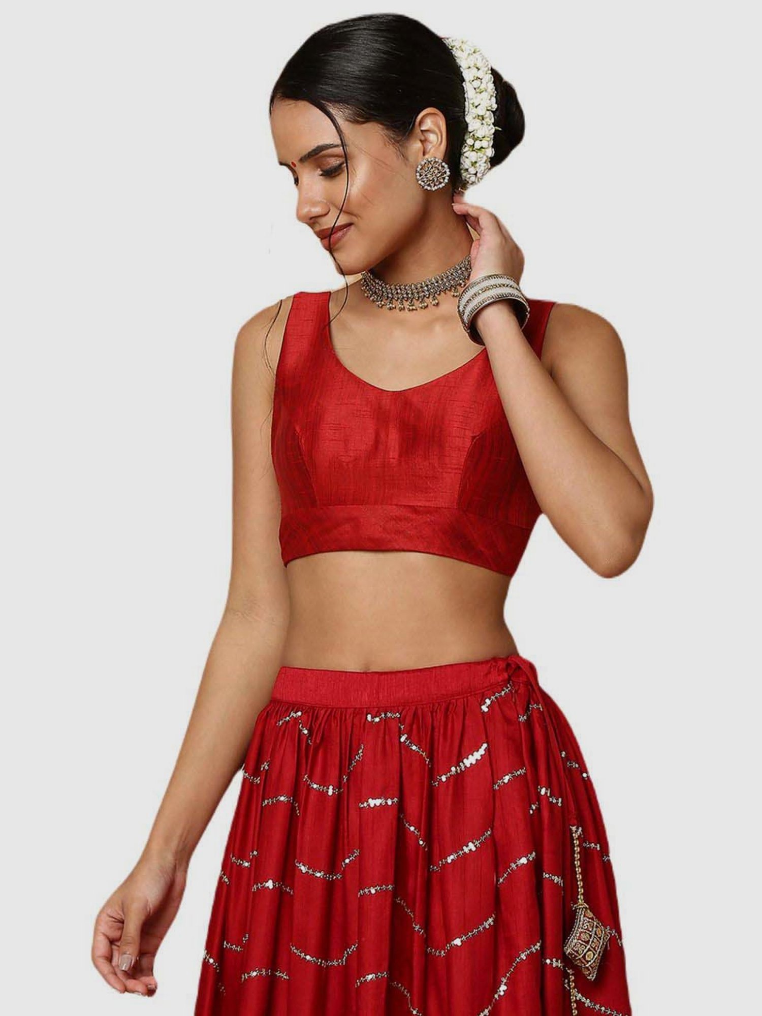 Salwar Studio Red Textured Readymade Blouse