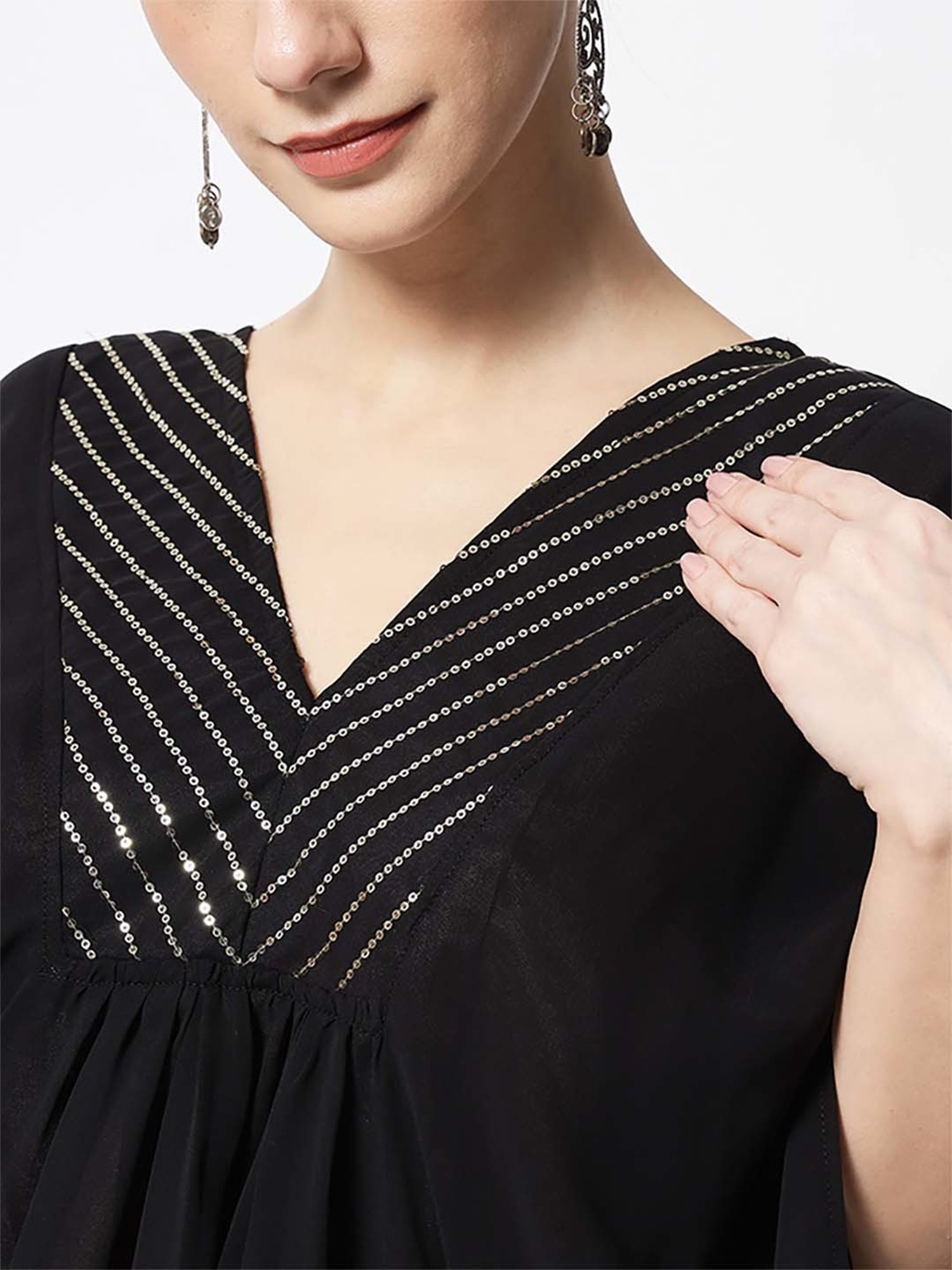 studiorasa Black Embellished A Line Short Kaftan