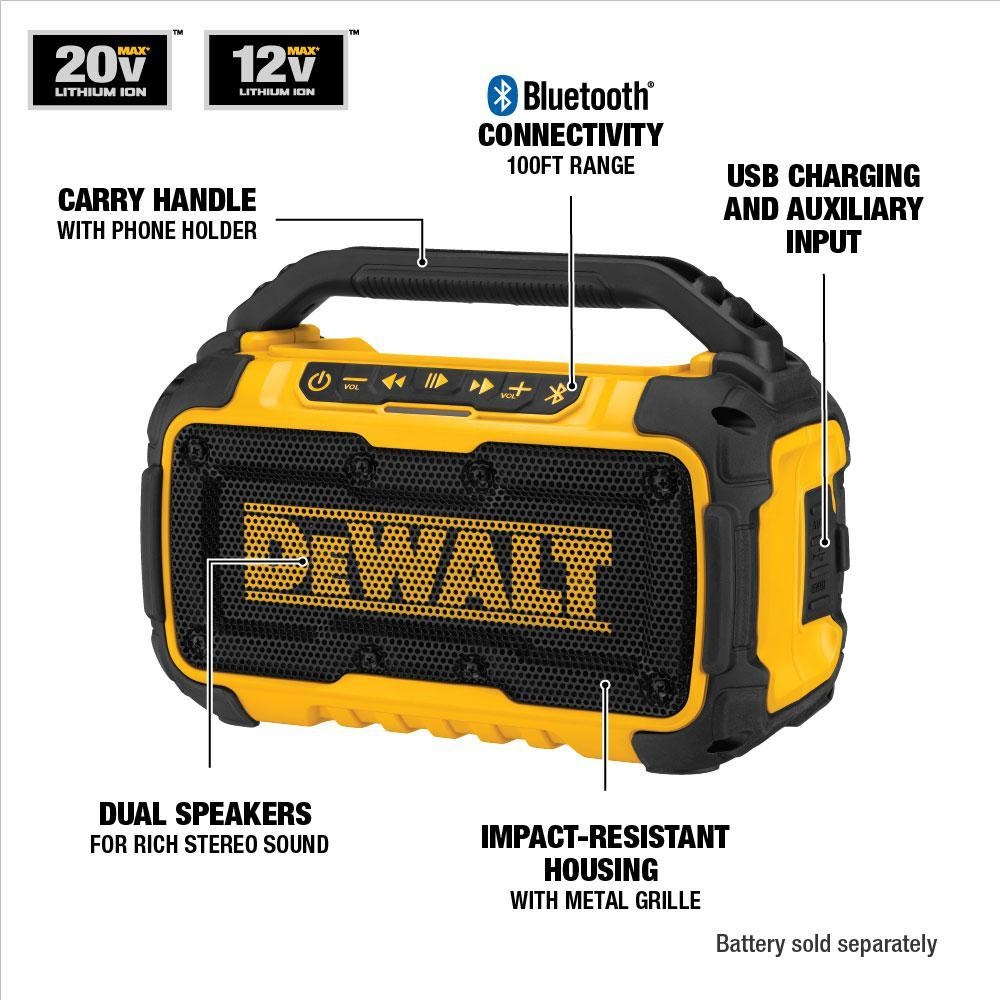 DeWALT DCR010 12-Volt/20-Volt Corded/Cordless Dual Speaker Bluetooth Speaker