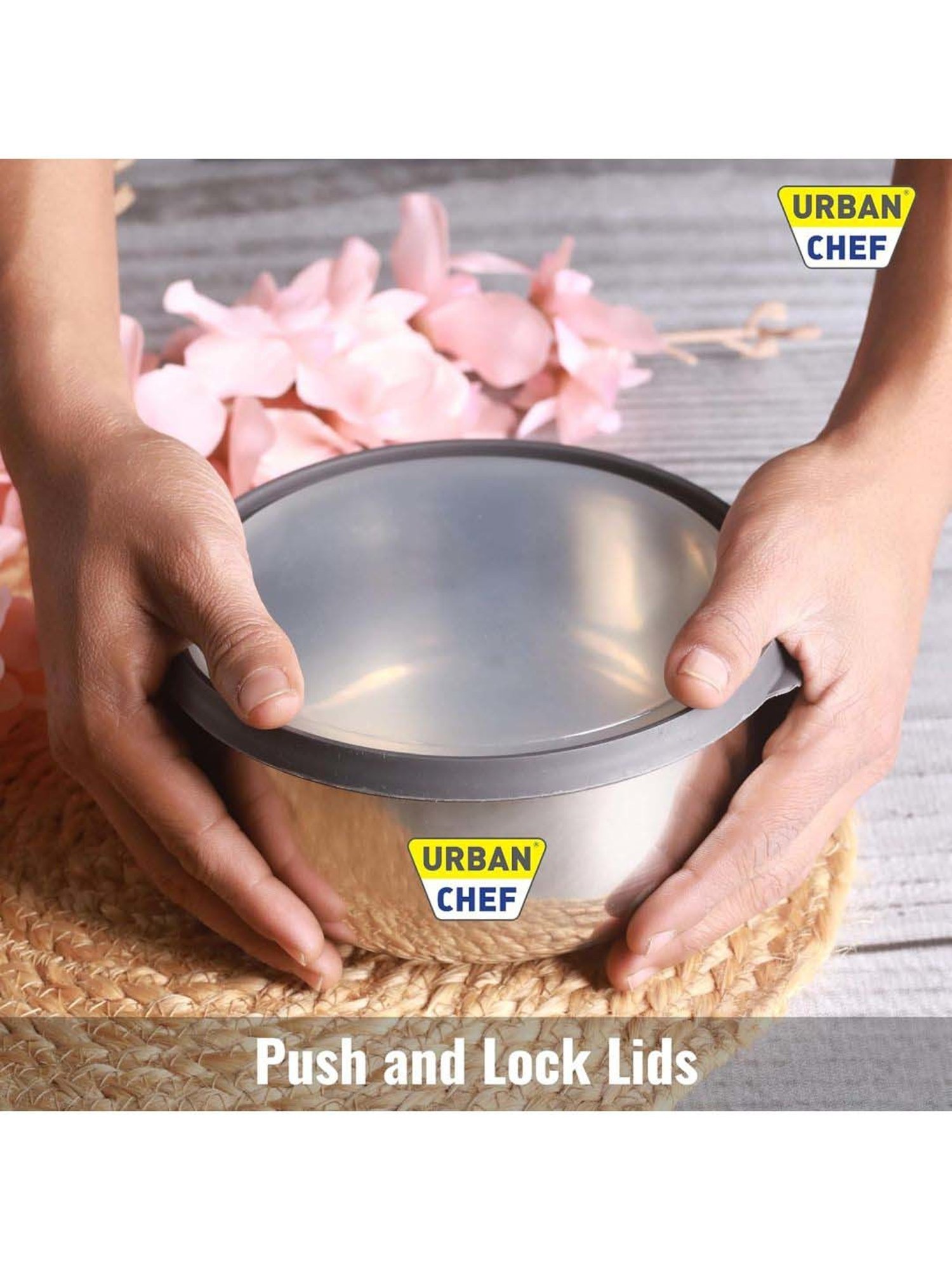 Urban Chef Transparent Stainless Steel Fresca Push & Lock Bowl Storage Set With Lid - Set of 5