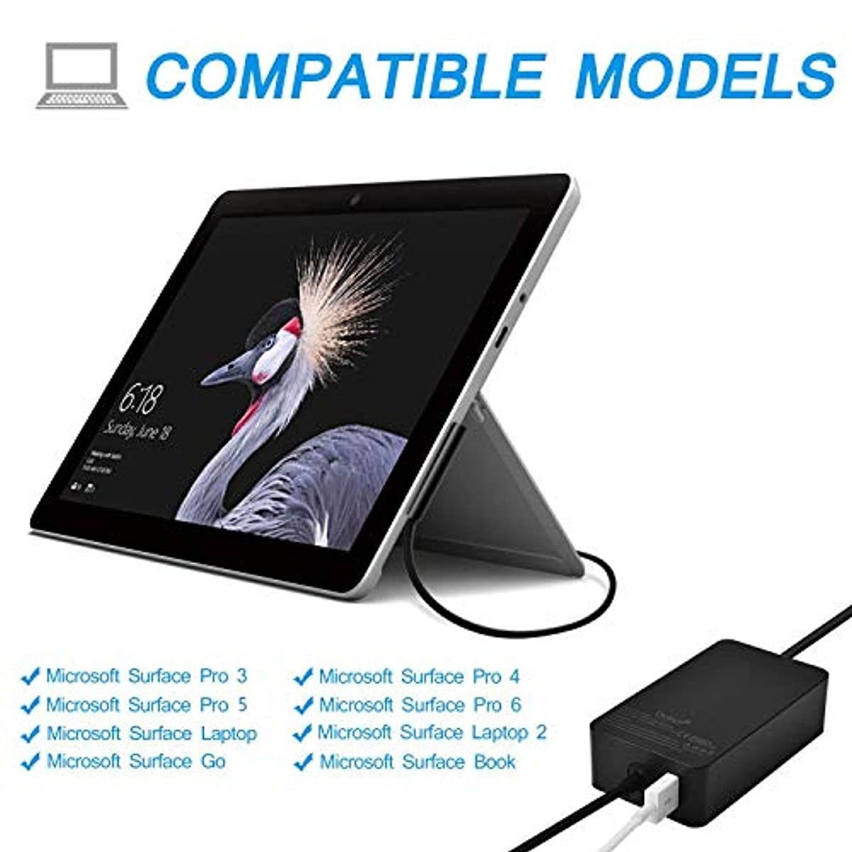 Surface Pro Charger, Surface Book Charger 44W 15V 2.58A Power Supply Compatible Microsoft Surface Pro 6 Pro 5 Pro 4 Pro 3 Surface Laptop 1/2 Surface Go with Travel Case