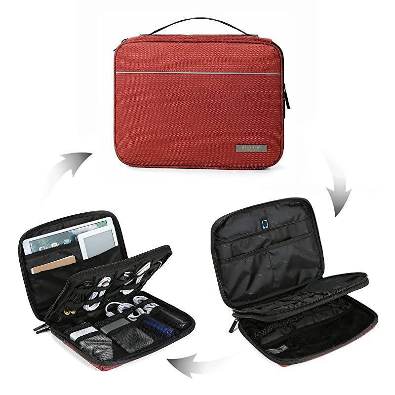 2-Layer Travel Electronic Cable Organizer Cases for Cables, Chargers, USB Drive, Red