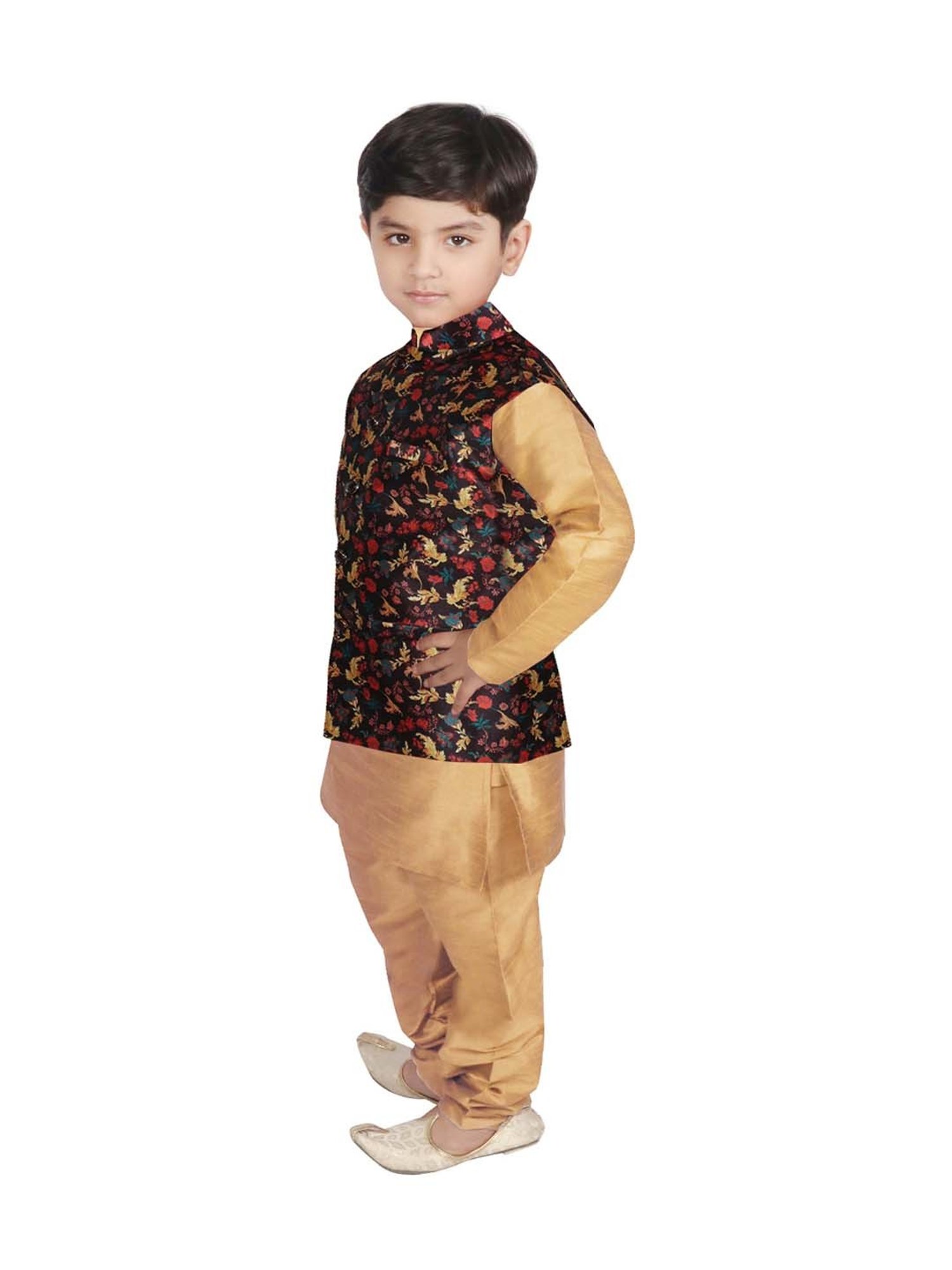 SG Yuvraj Kids Black & Golden Printed Full Sleeves Kurta Set