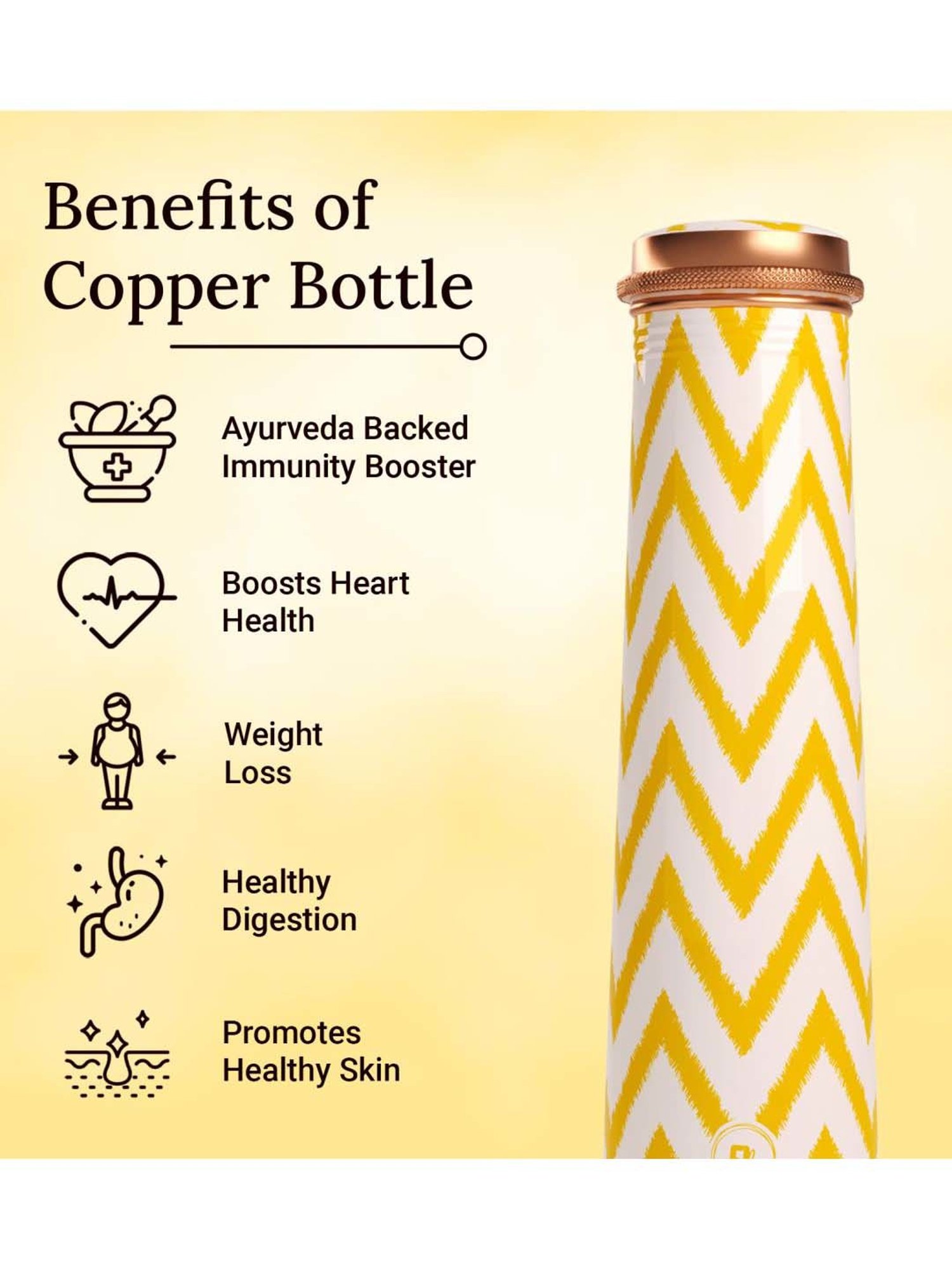 Everything Beautiful Yellow & White Copper Water Bottle - Slim (0.75 L)