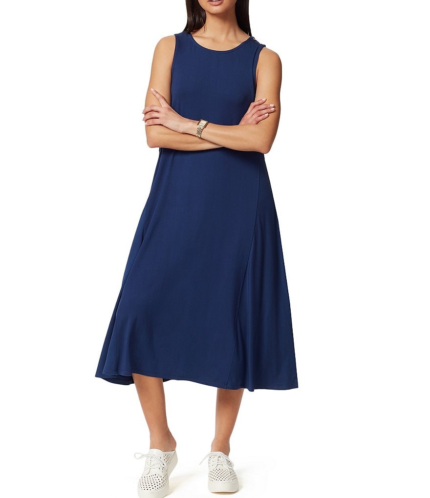 Anne Klein Sport Carlita Jewel Neck Sleeveless Midi Shift Tank Dress