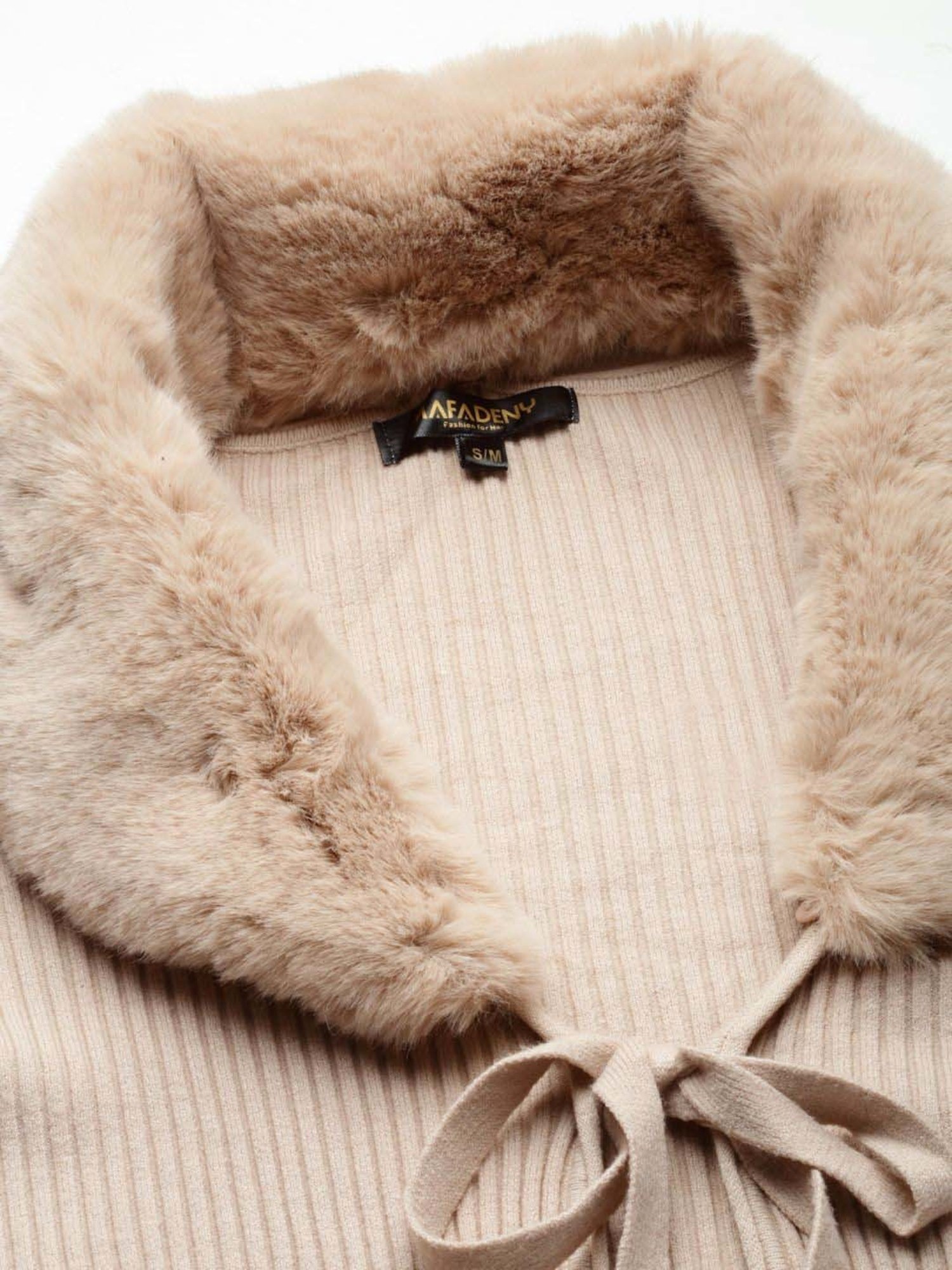 Mafadeny Beige Plain Cropped Cardigan