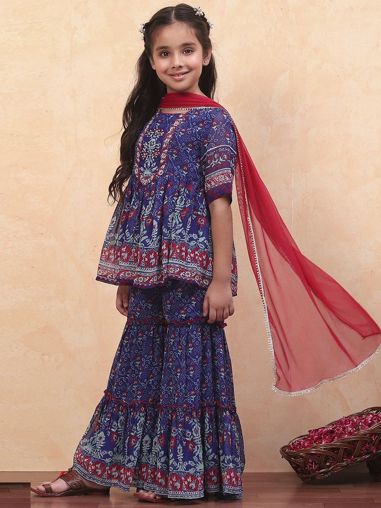 Biba Girls Blue Floral Print Suit Sets