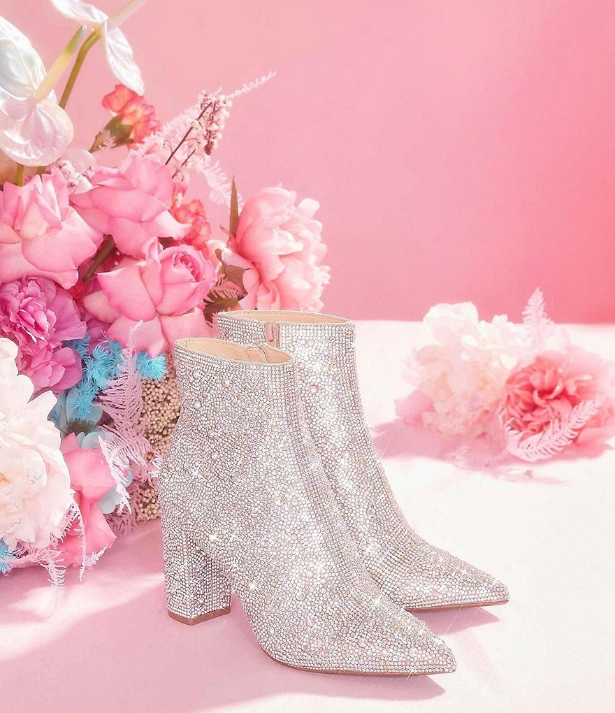 Blue by Betsey Johnson Cady Rhinestone Embellished Block Heel Booties