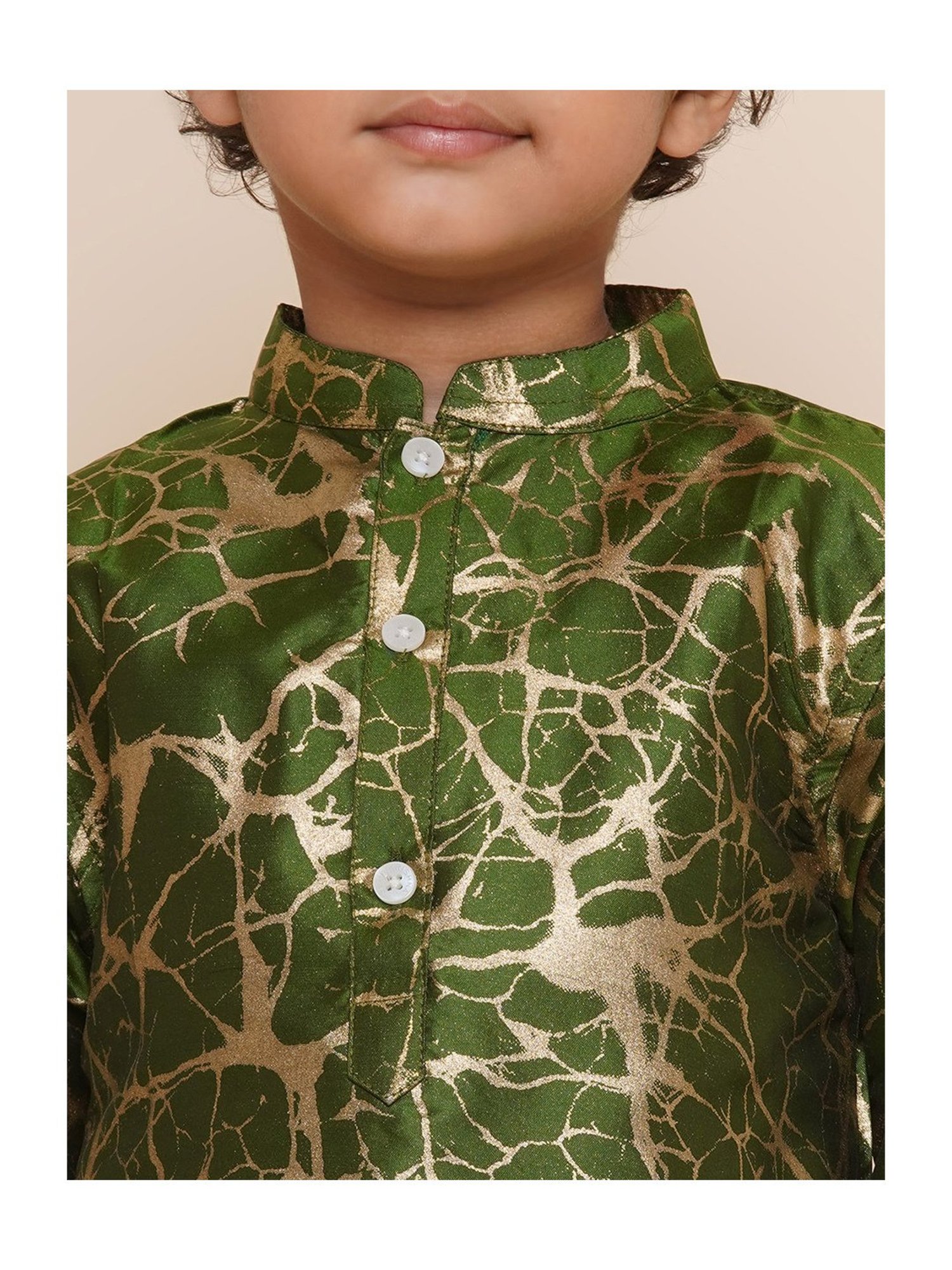 Sethukrishna Kids Olive Printed Full Sleeves Kurta With Dhoti