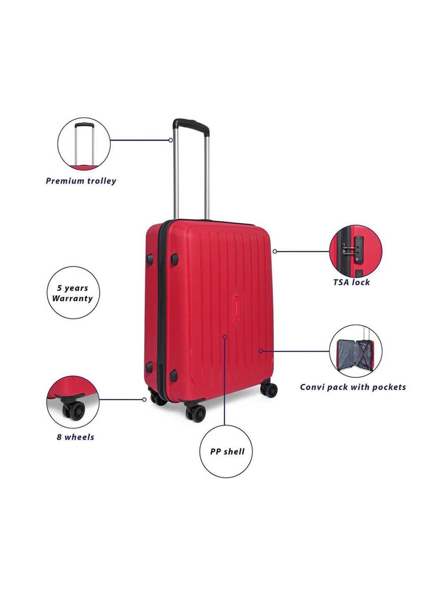 Aristocrat Coral Fiery Red Textured Hard Medium Trolley Bag - 47 cm