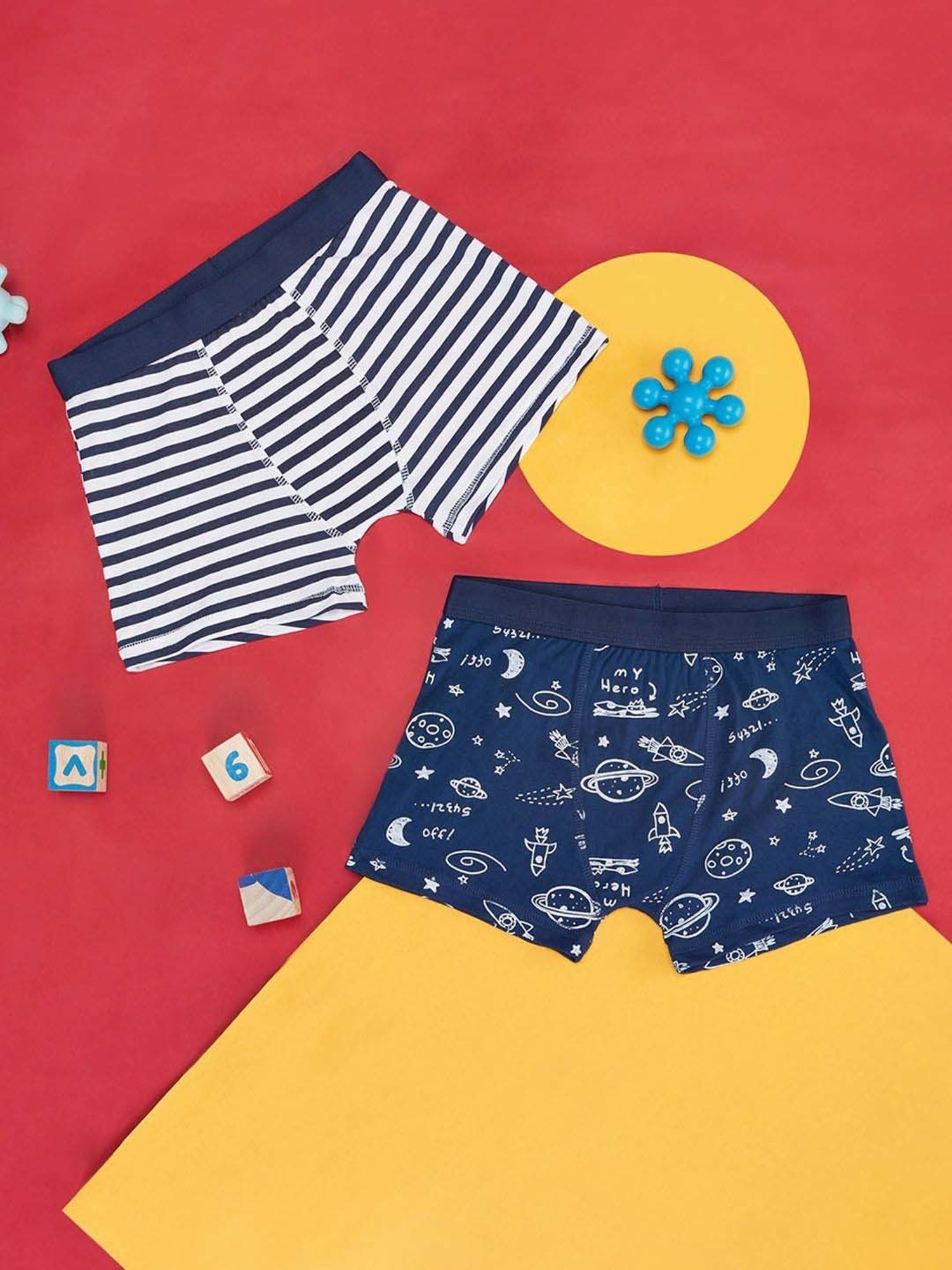 Pantaloons Junior Kids Navy & White Cotton Printed Trunks (Pack of 2)