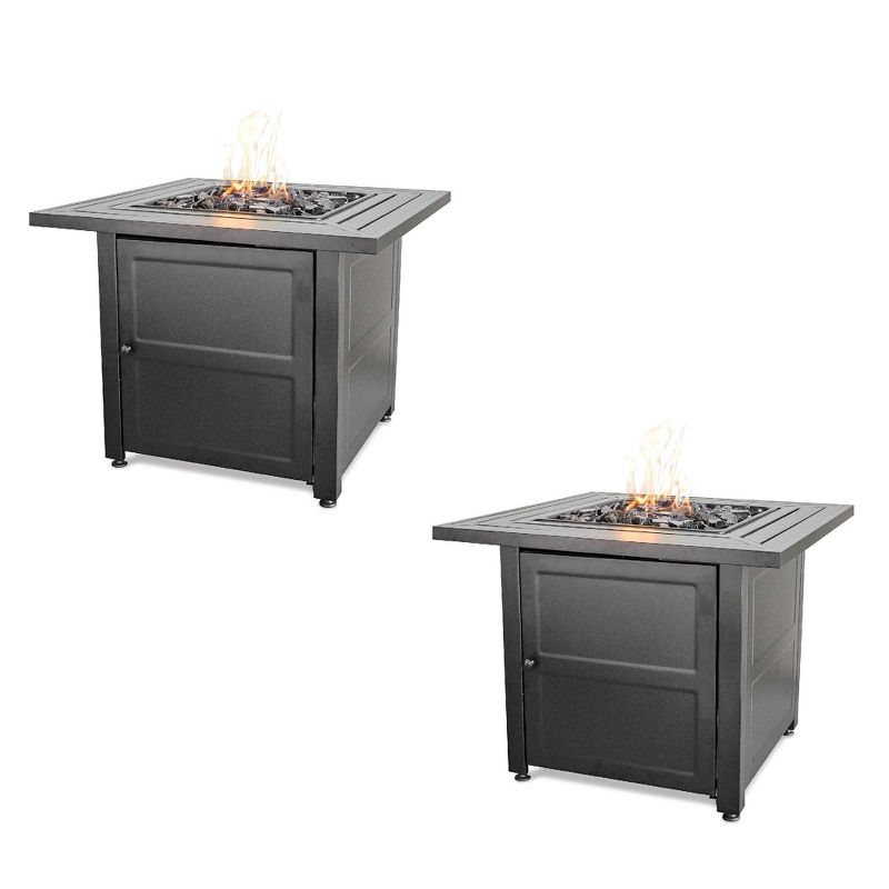 Endless Summer 30" Propane Gas Outdoor Fire Pit Table w/ Lava Rock, Black 2 Pack