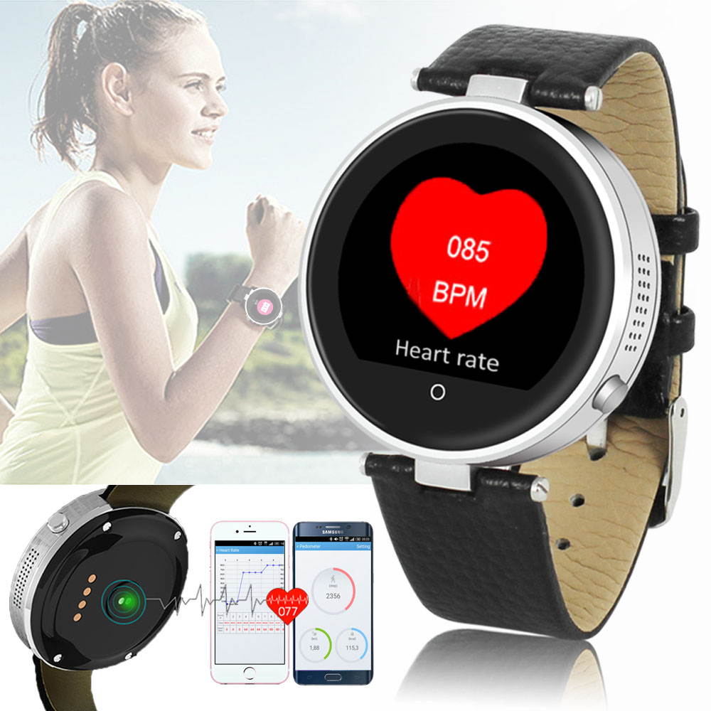 Indigi&reg; Round Metal Case LCD BT 4.0 SmartWatch Heart Rate Monitor for iOS Android