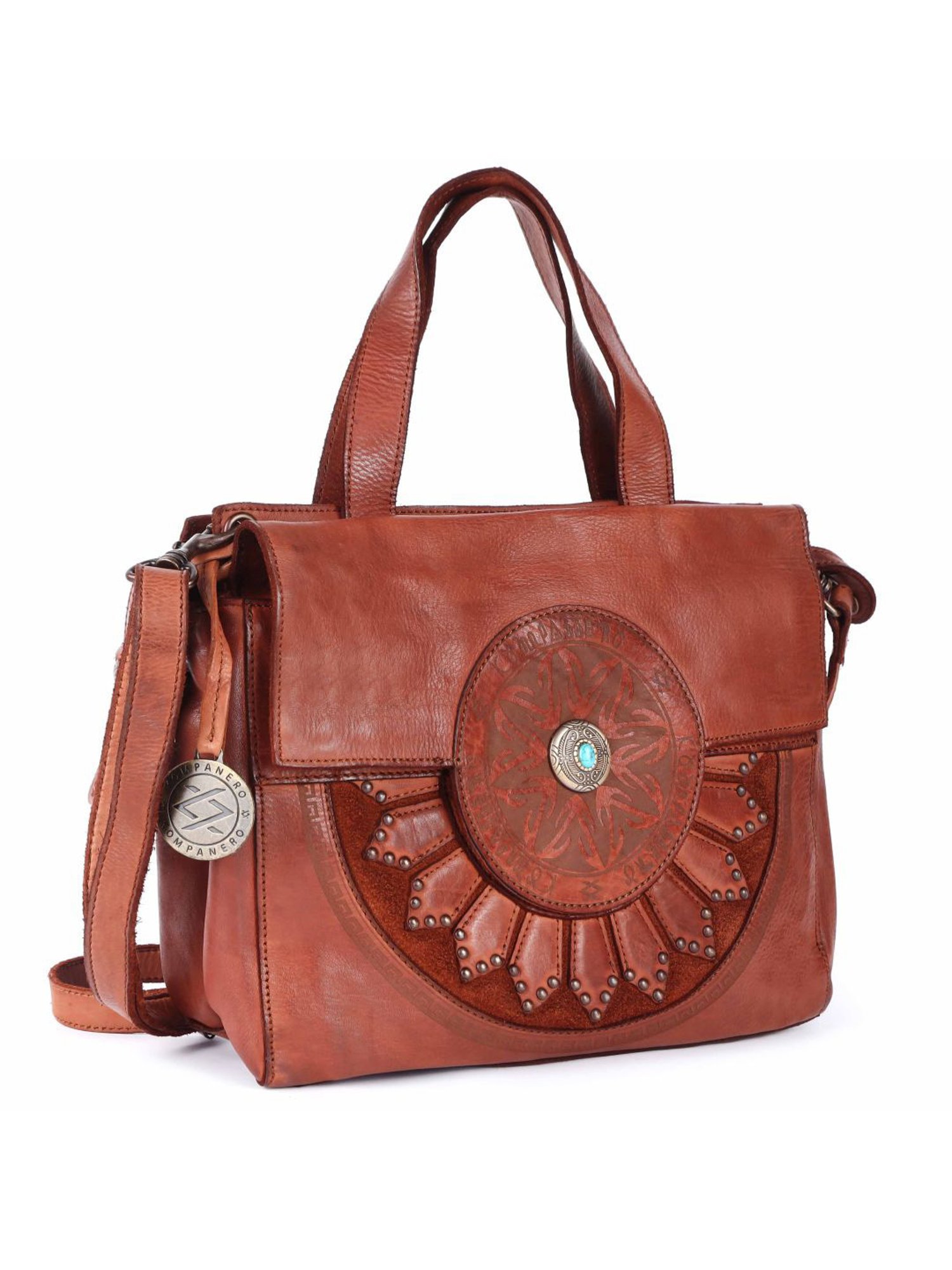 KOMPANERO Nova Cognac Leather Textured Handbag