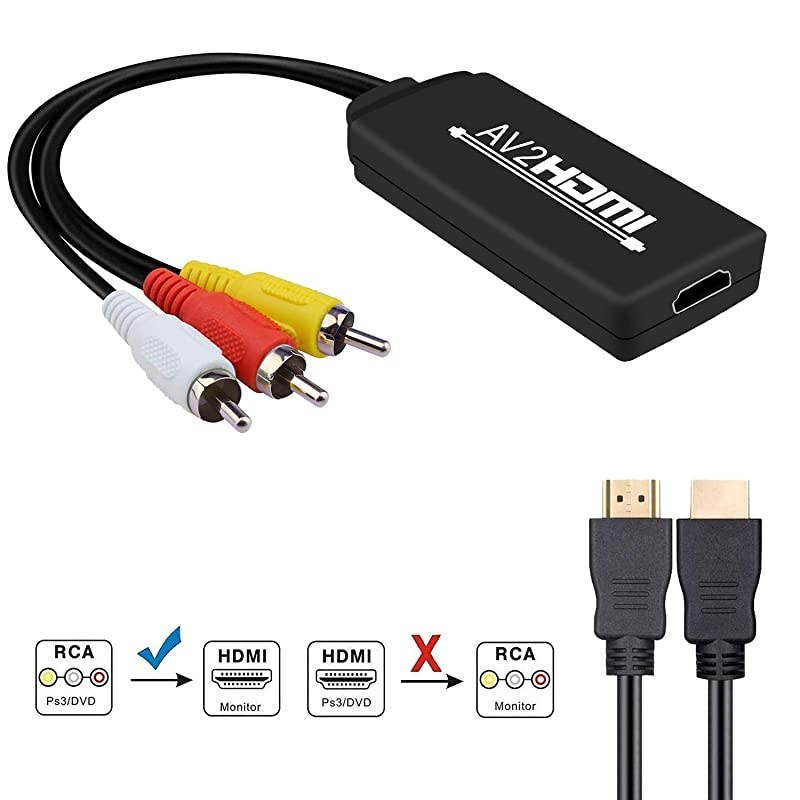 RCA to HDMI Converter  AV to HDMI Adapter 3RCA CVBS Composite to Audio Video Converter Supporting PAL NTSC 1080P for WII WII U PC Laptop Xbox PS3 PS4 TV STB VHS VCR Camera DVD Players