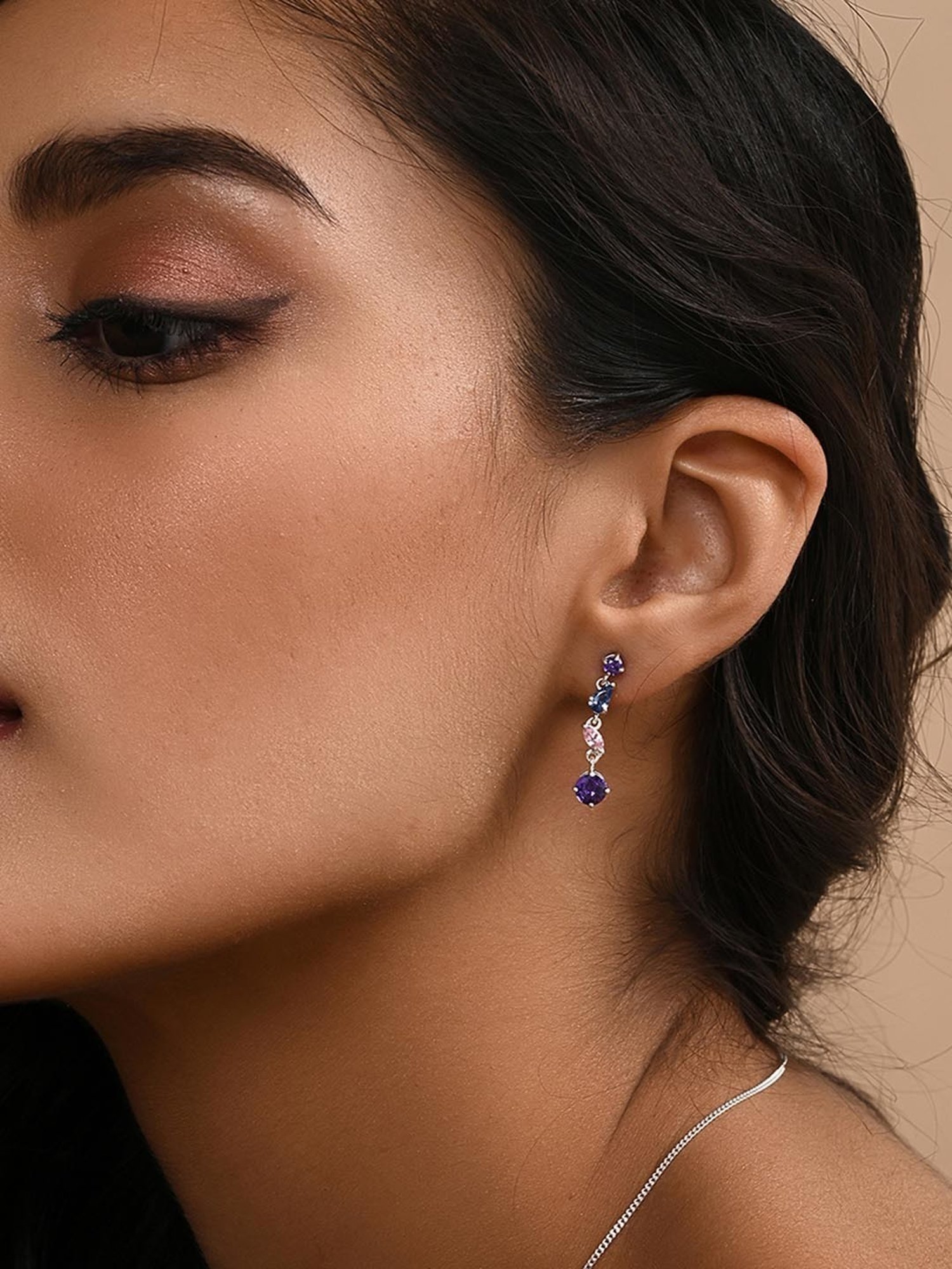 March by FableStreet Sterling Silver Multicolour Zircon Drop Earrings for Women