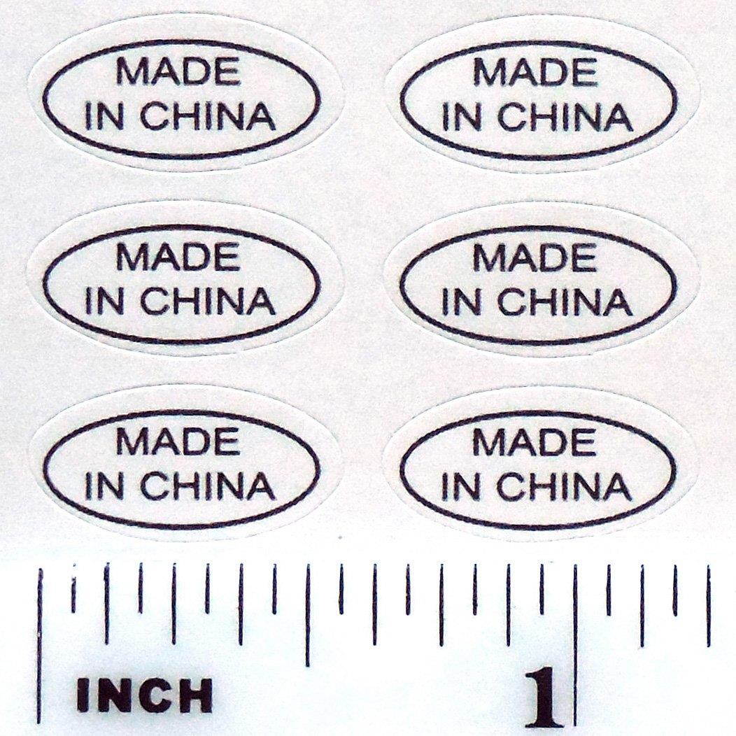1,000+ Made in China Stickers Glossy White Oval Improved Version Deep Kiss Cut Perfect Oval Edge Self Adhesive Labels by First-Rate Gifts. Show Country of Origin on China Imported Products