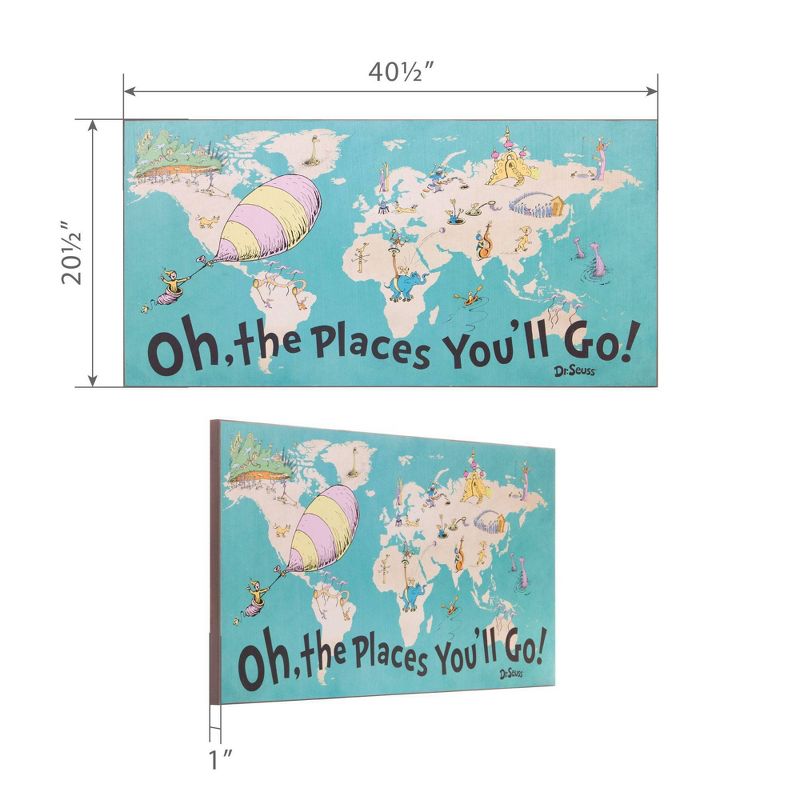 40"x20" Dr. Seuss Colorful Characters Oh The Places You'll Go World Map Stretched Canvas Wall Art