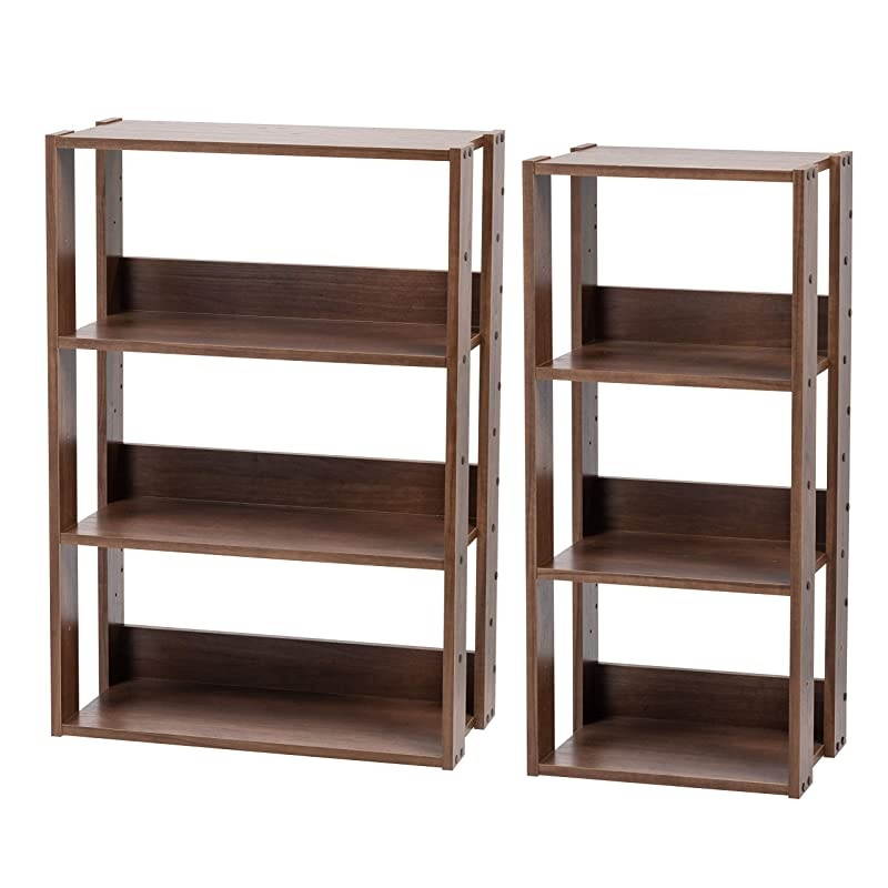 USA 3Shelf Space Saving Open Wood Shelving Set 2 Pack Dark Brown