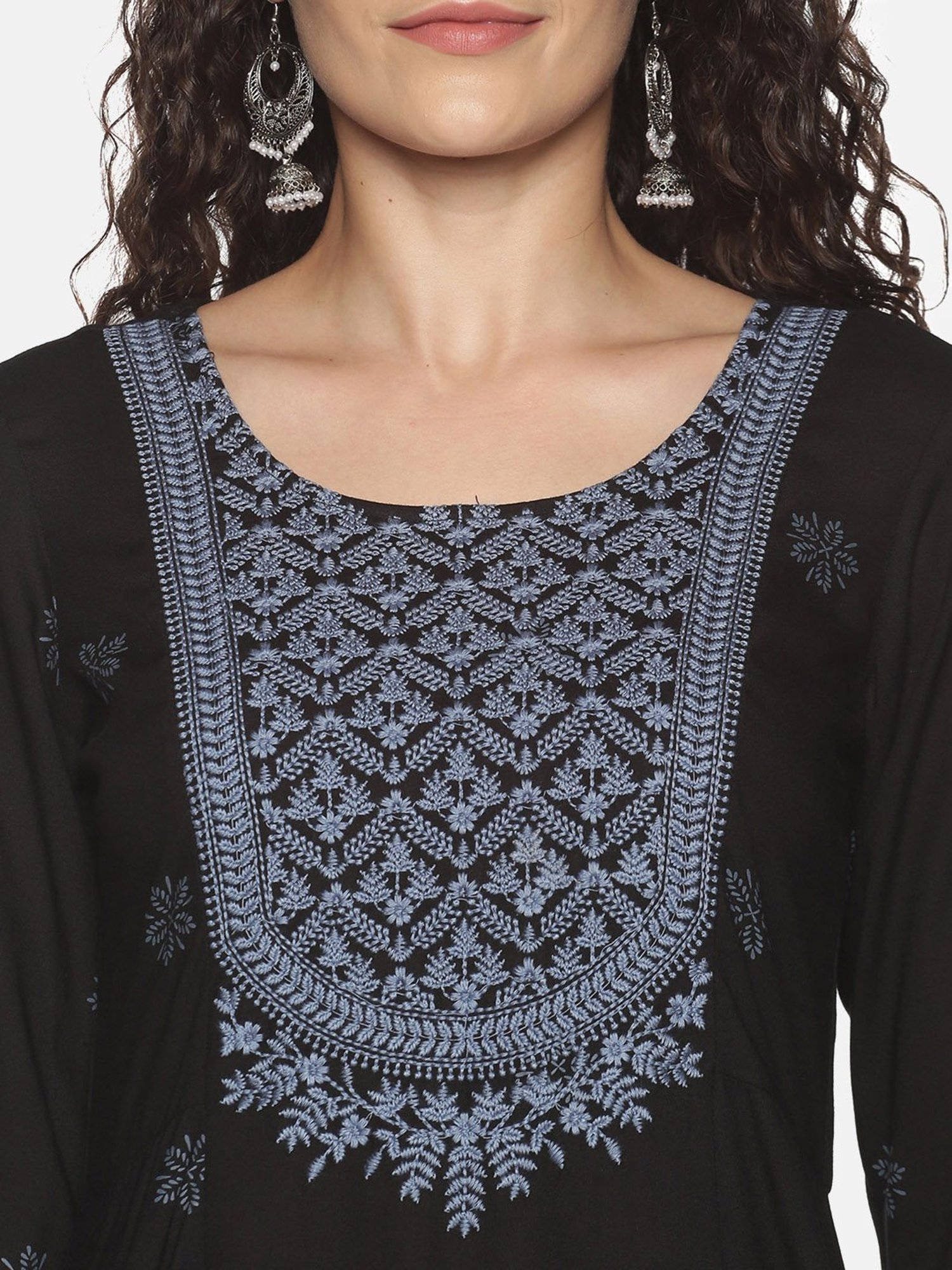 Saffron Threads Black Embroidered A Line Kurta