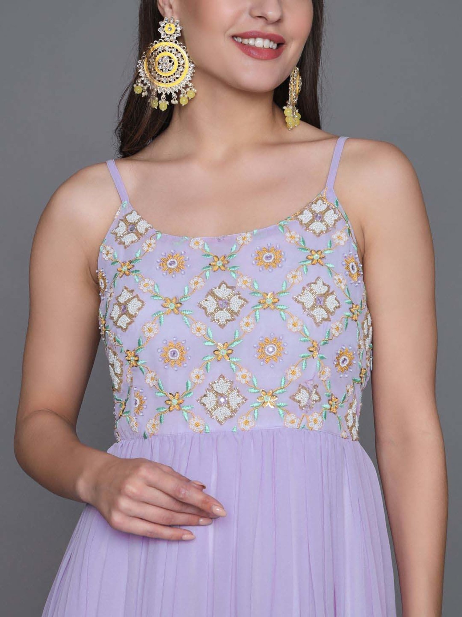 Heeposh Purple Embellished Dress With Dupatta