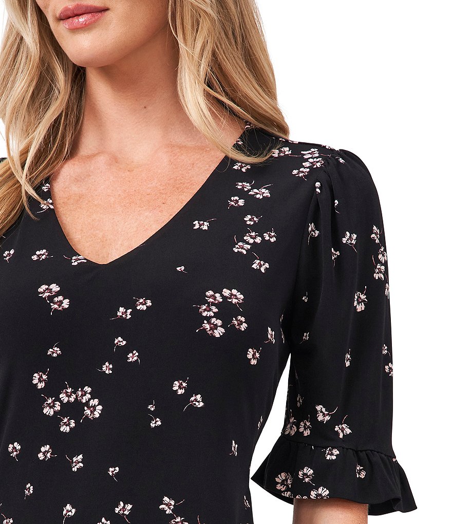 CeCe Cascading Floral Ruffle Sleeve dress
