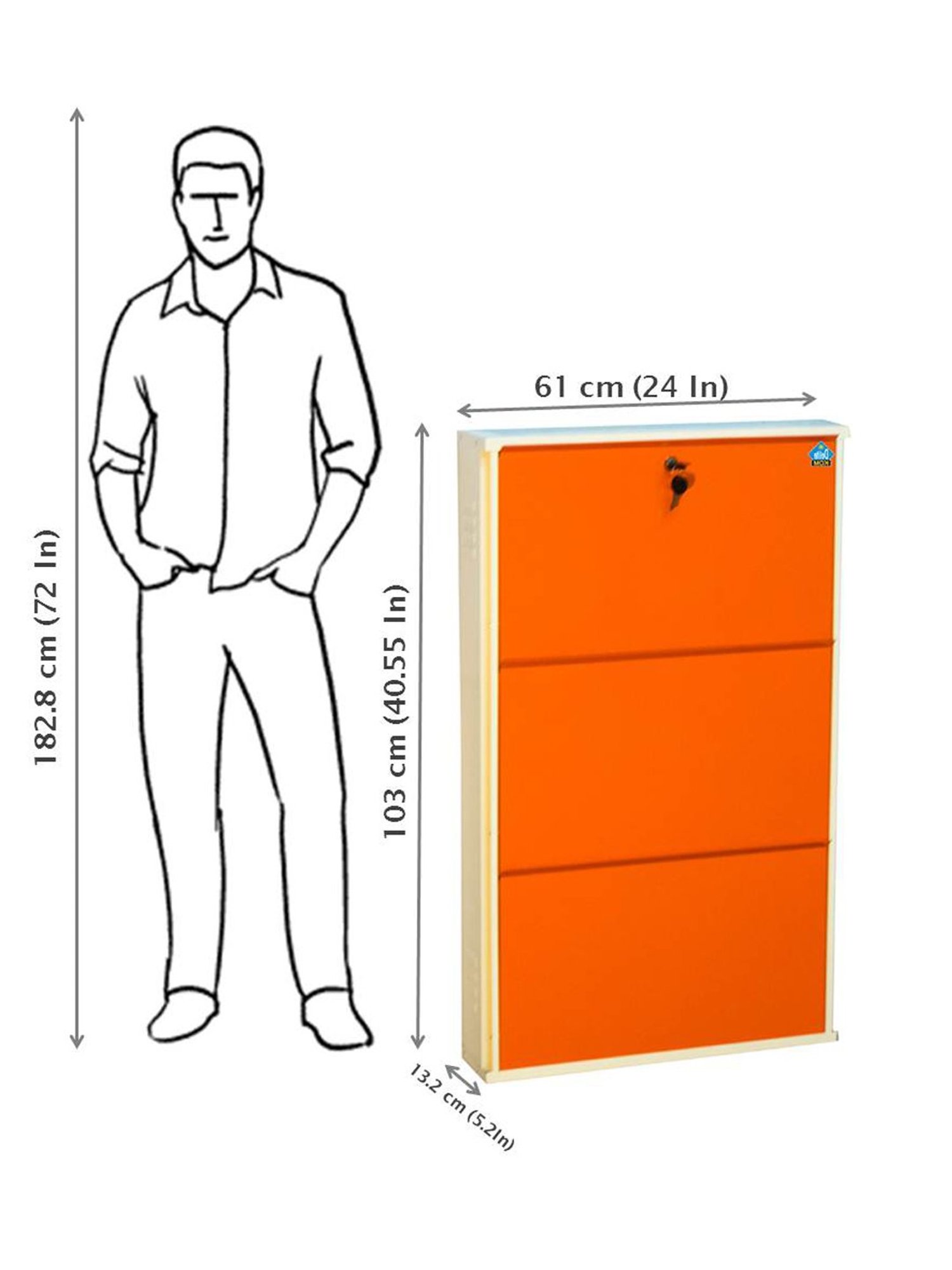 Delite Kom Metal Shoe Rack - 24" 3 Shelf, Ivory Orange, PowderCoat, Wall Mount, DIY