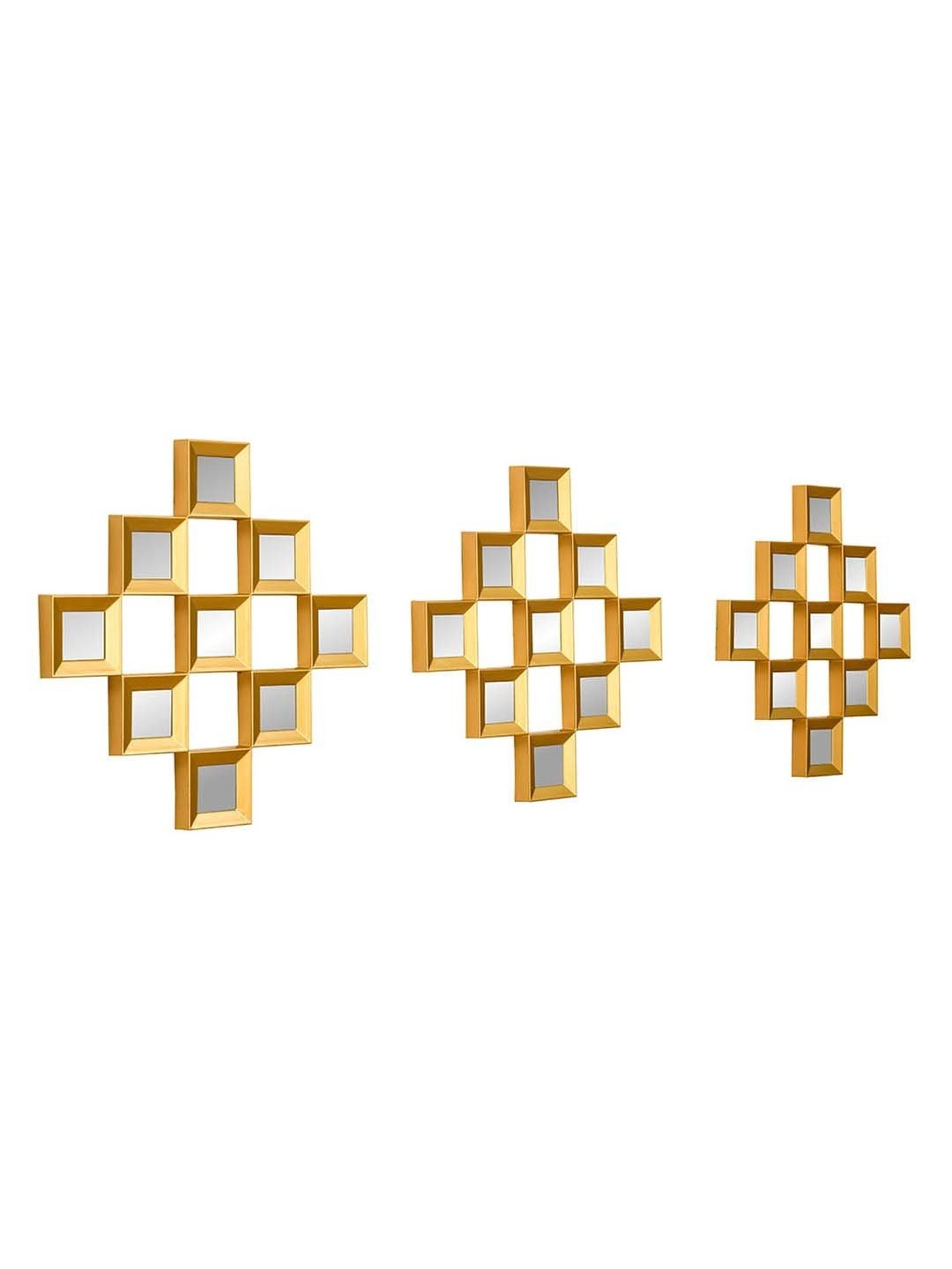 @home Gold Glass Square Shaped Decorative Mirrors - Set of 3