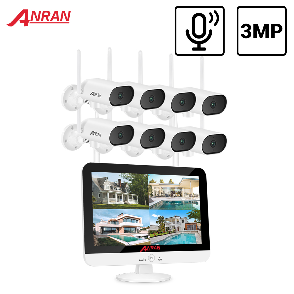 ANRAN 1296P Home Security Camera System Outdoor 8pcs PTZ Wireless Wife Camera with 8CH 13'' LCD Monitor&1TB Hard Drive