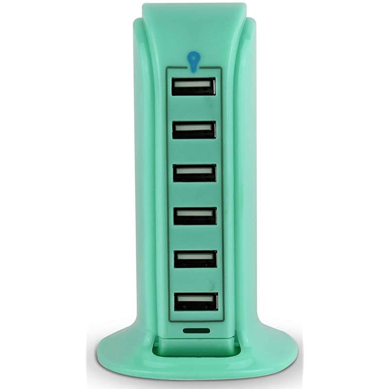 40W 6Port USB Desktop Charging Station Hub Wall Charger for iPhone iPad Tablets Smartphones with Smart Flow Turquoise