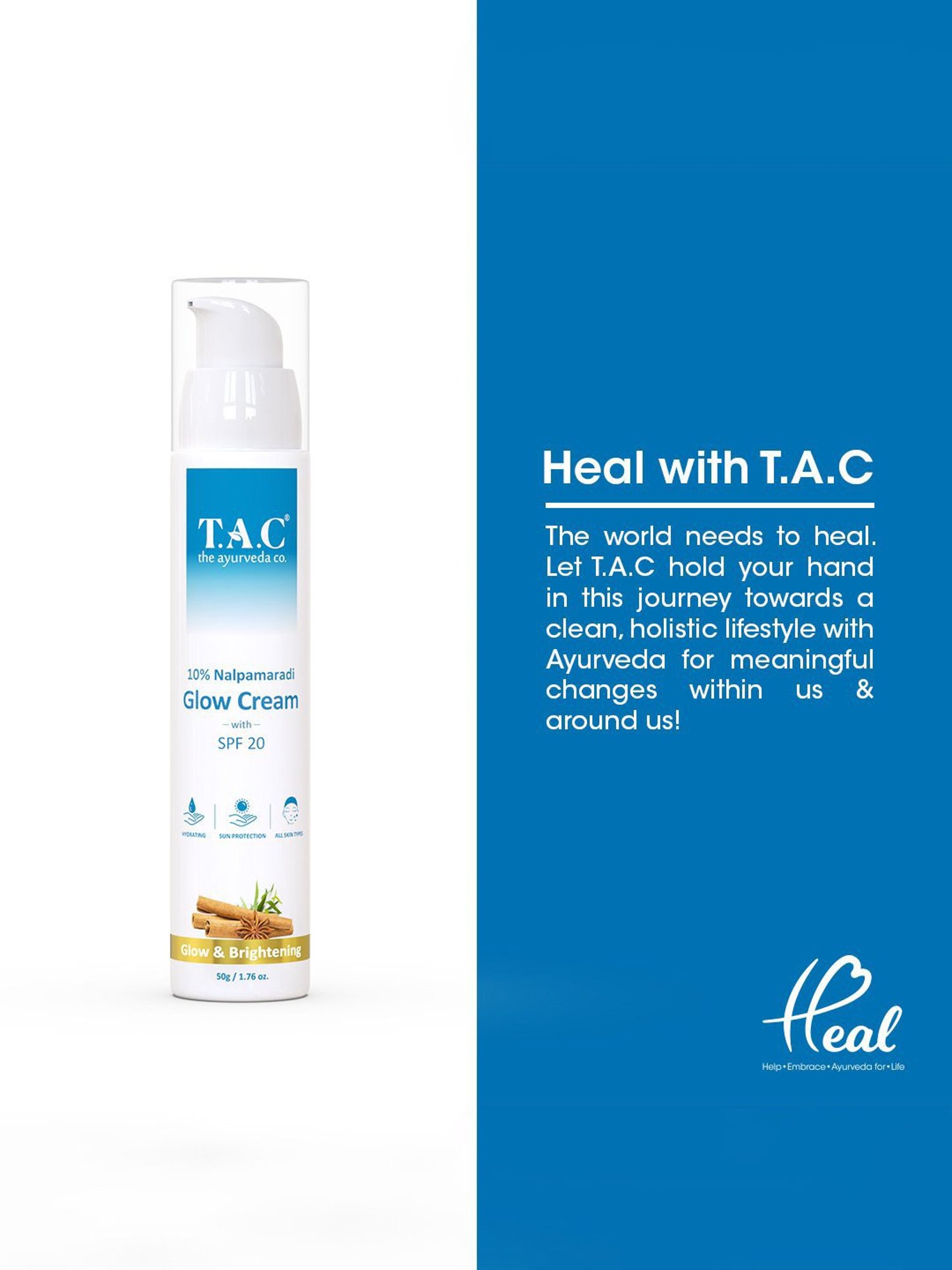 TAC - The Ayurveda Co. 10% Nalpamaradi Glow Cream with SPF 20 for Skin Brightening - 50 gm