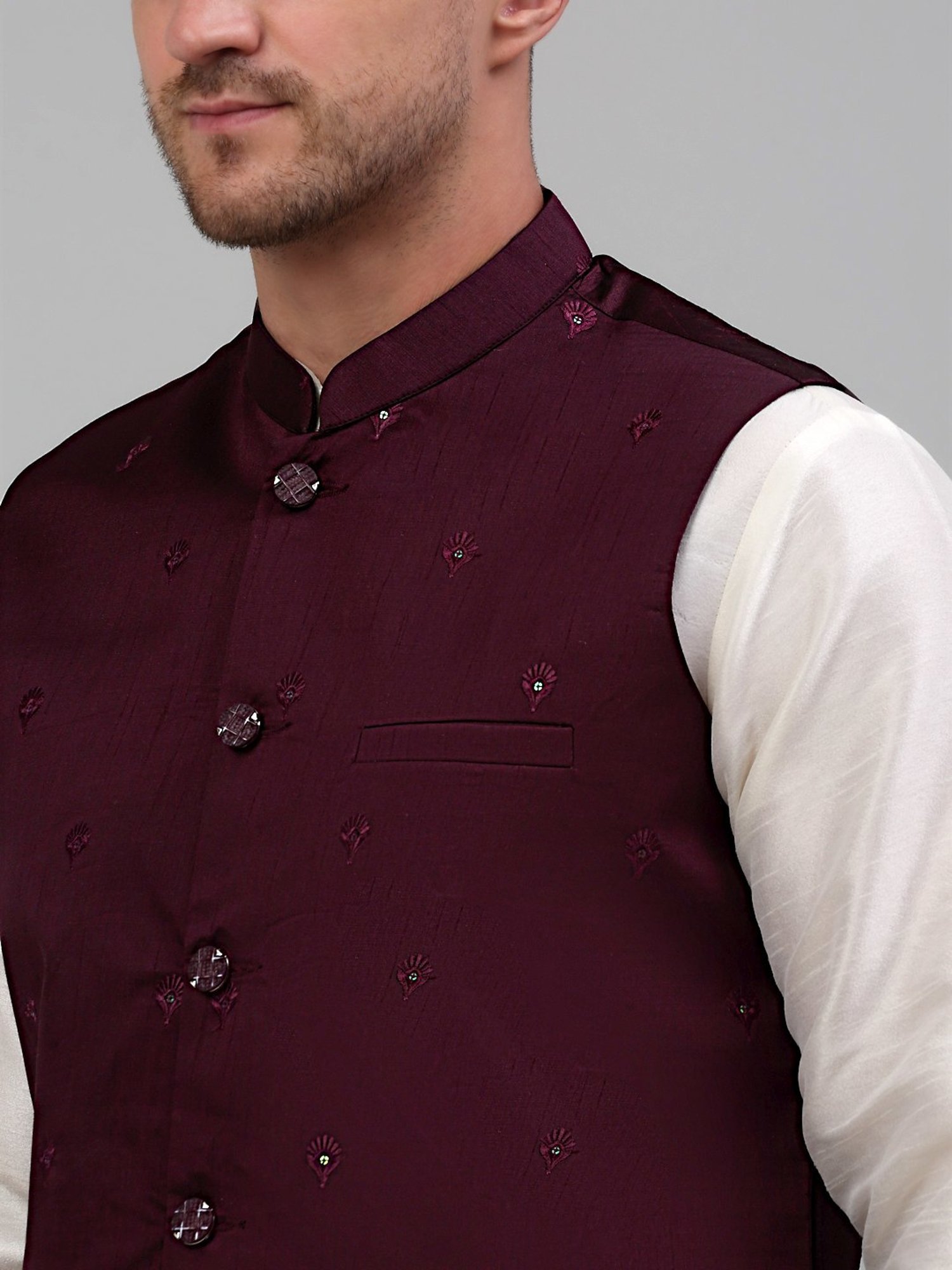 VASTRAMAY Teal Green Regular Fit Printed Nehru Jacket