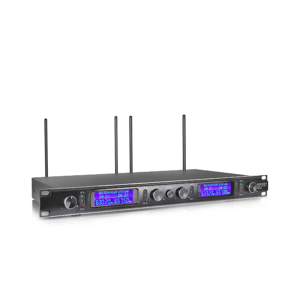 Xtuga UHF 4 Channel Wireless Handheld Microphone System UHF Wireless Microphone System metal receiver with 4 Handheld for Stage Church Use for Family Party, Church, Small Karaoke Night