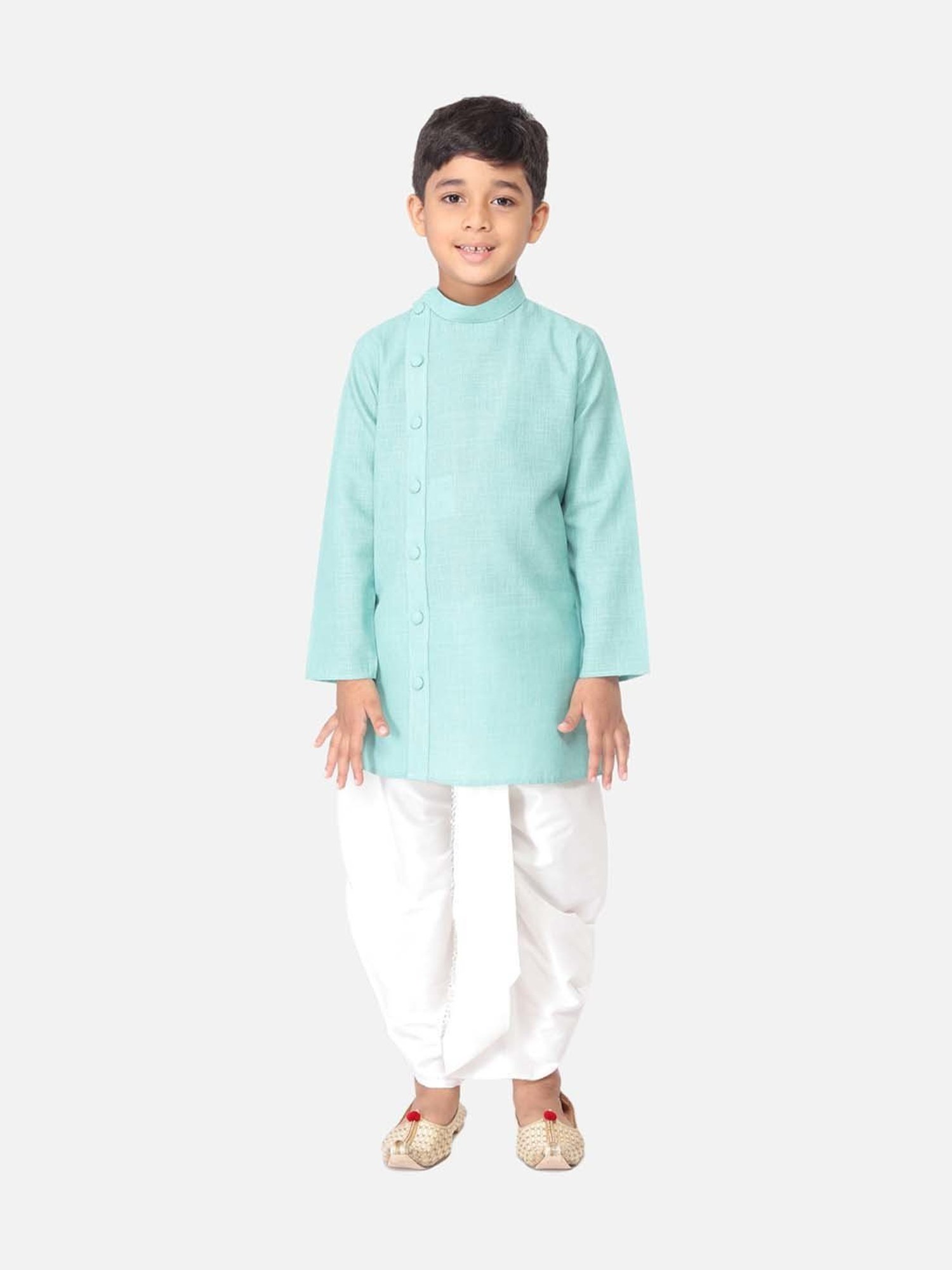 TABARD Kids Blue & White Cotton Regular Fit Kurta Set