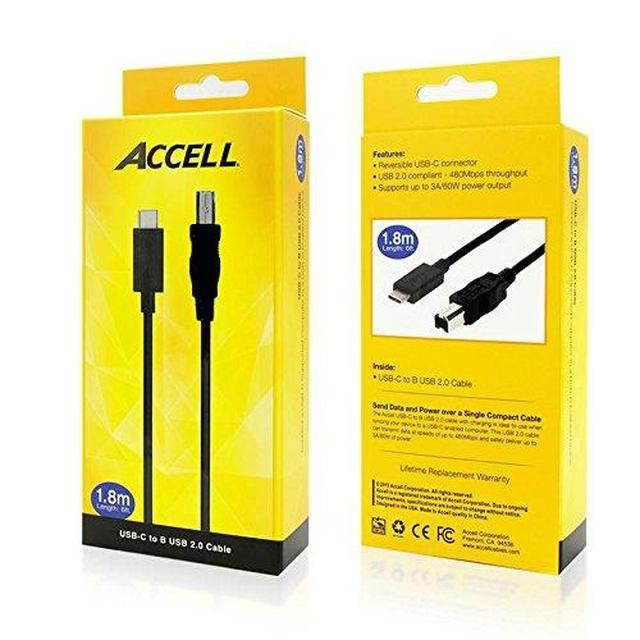 Accell USB-IF Certified USB-C to USB-B 2.0 Cable for Type-C Devices - 6 Feet (1.8 Meters), USB 2.0