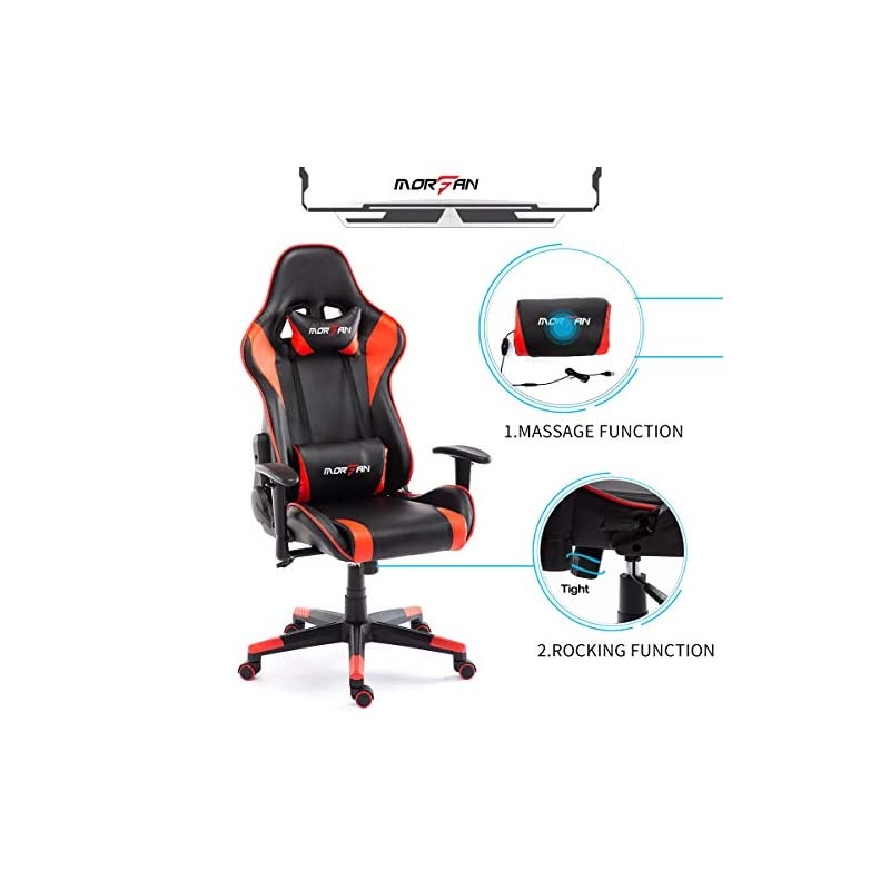 Racing Style Game Chair Ergonomic Recliner Swivel Office Computer Desk Chair Including Massage and Rocking Function F Series(Black/Red)