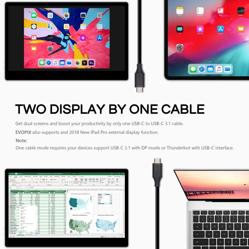 SainSonic EVOPIX 15.6" FHD 1080P Multi-Touch Portable Monitor, IPS Screen, Onboard USB Type-C/Mini HDMI Port, Built-in 2 x 1.5W Speakers, One Wheel Switch, for Laptops, Mac, Xbox, PS4 and Nintendo