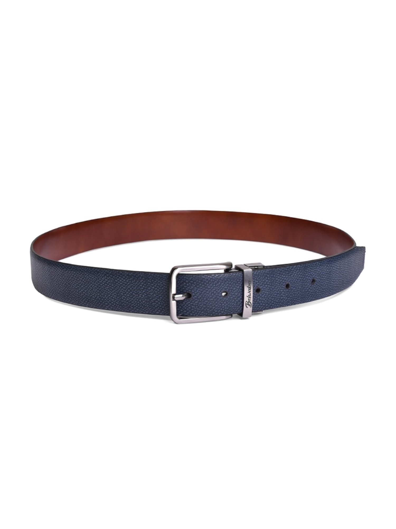 BELWABA Tan & Blue Formal Reversible Leather Belt for Men