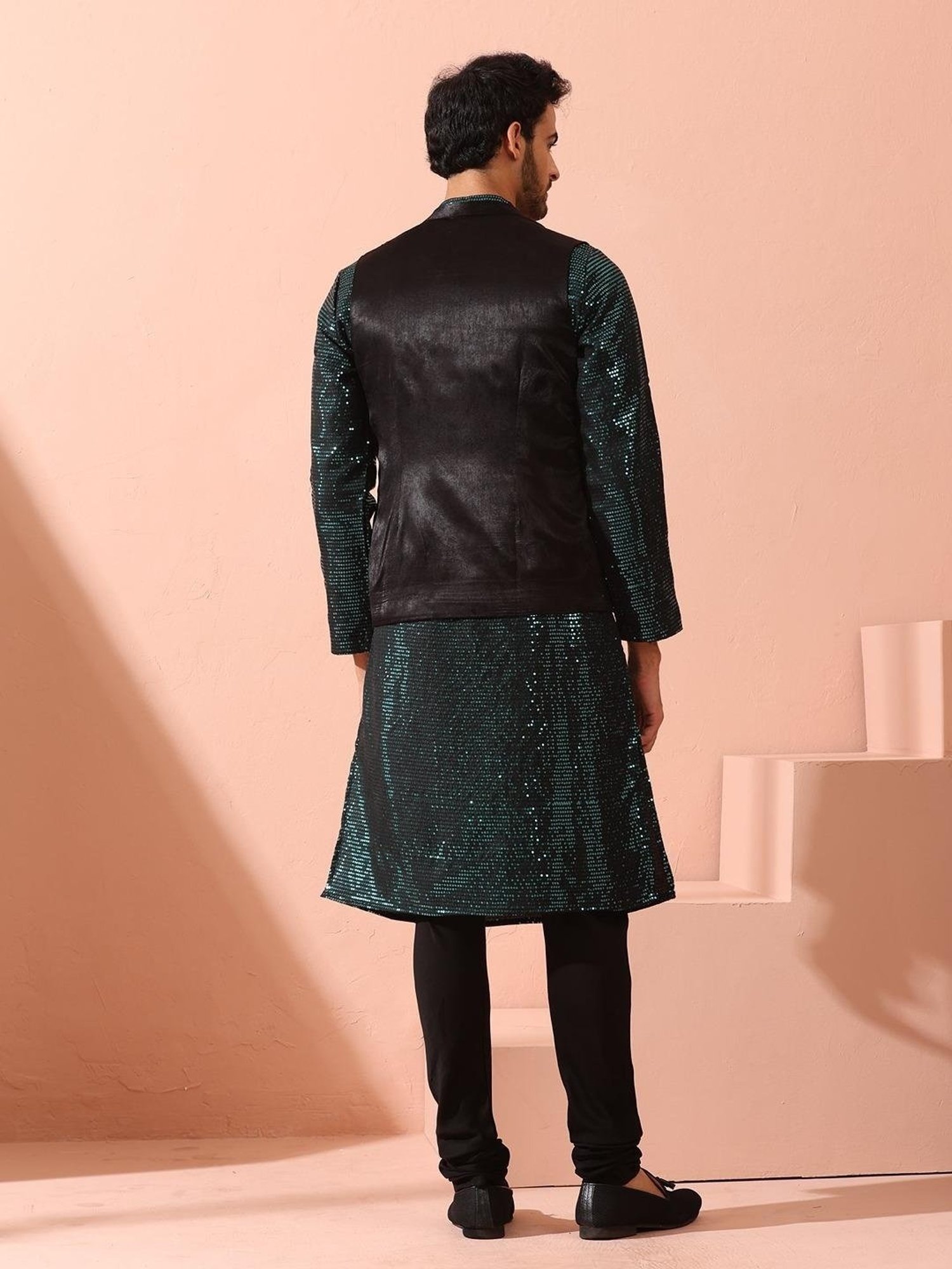 Swtantra Black Regular Fit Embellished Nehru Jacket