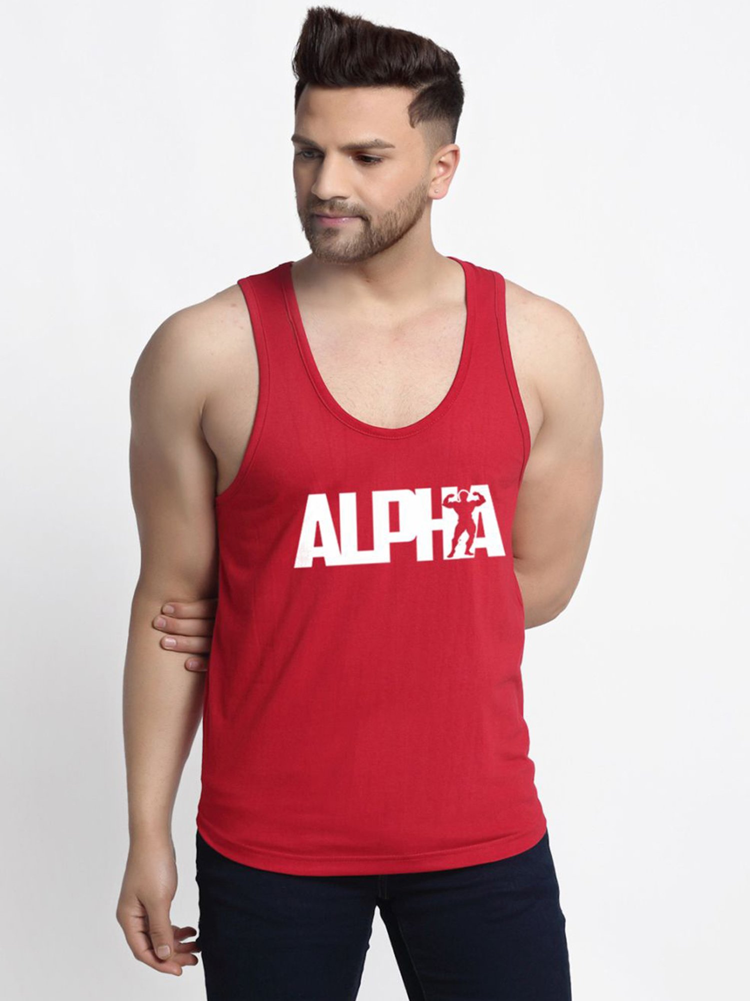 Friskers Multi Cotton Slim Fit Printed Gym Vest - Pack of 2