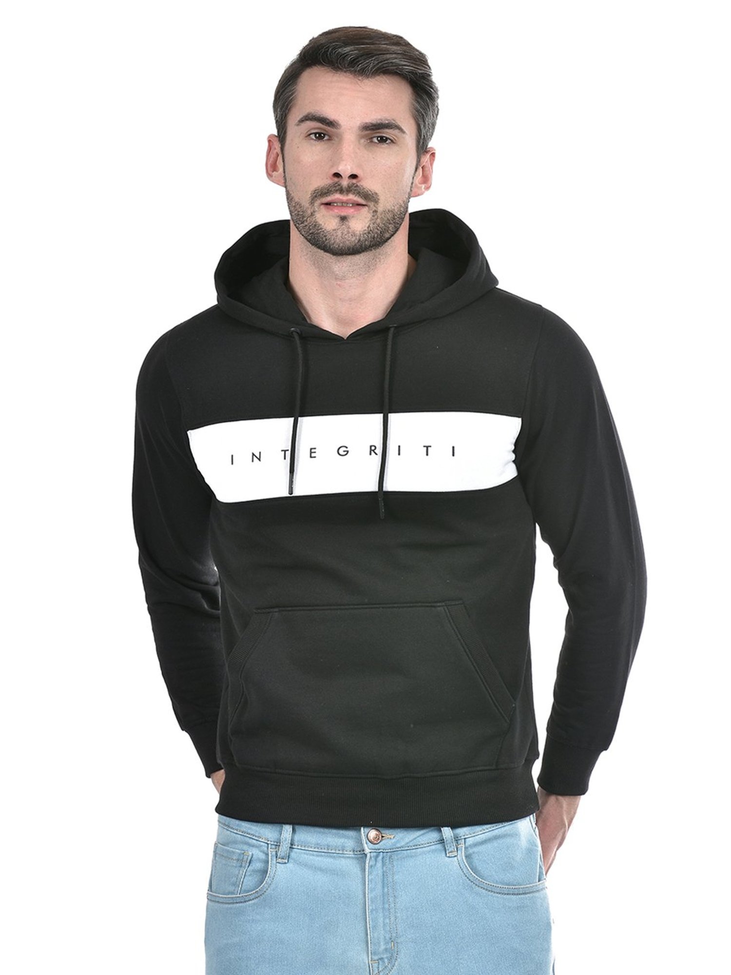 Integriti Black Regular Fit Hooded Sweatshirt