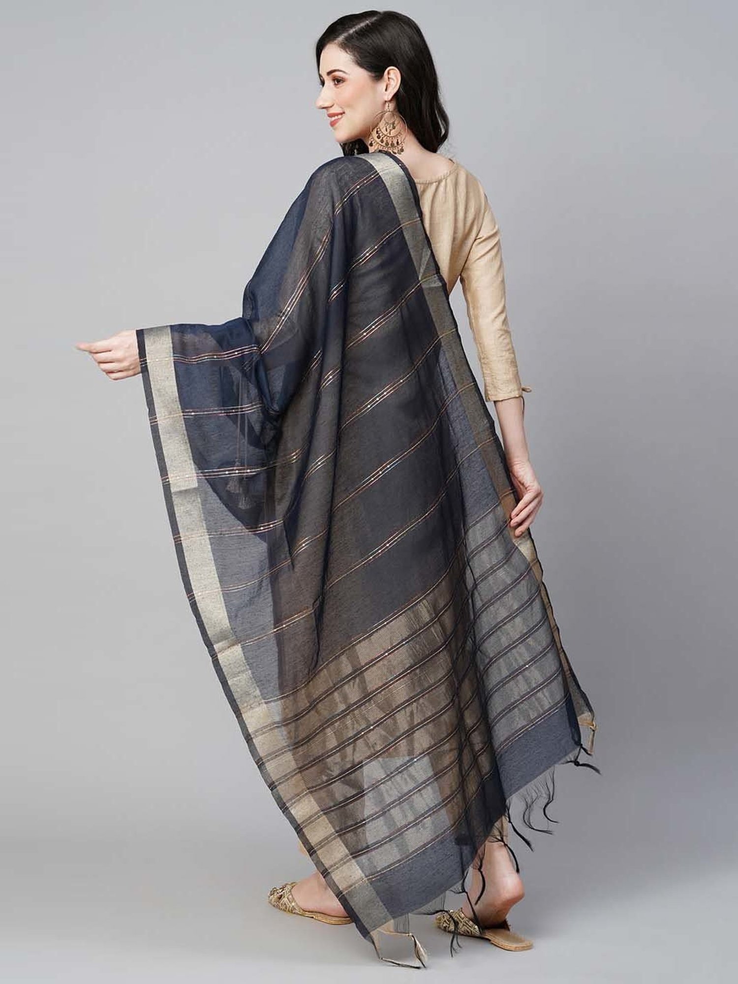 Indo Era Navy Embellished Dupatta