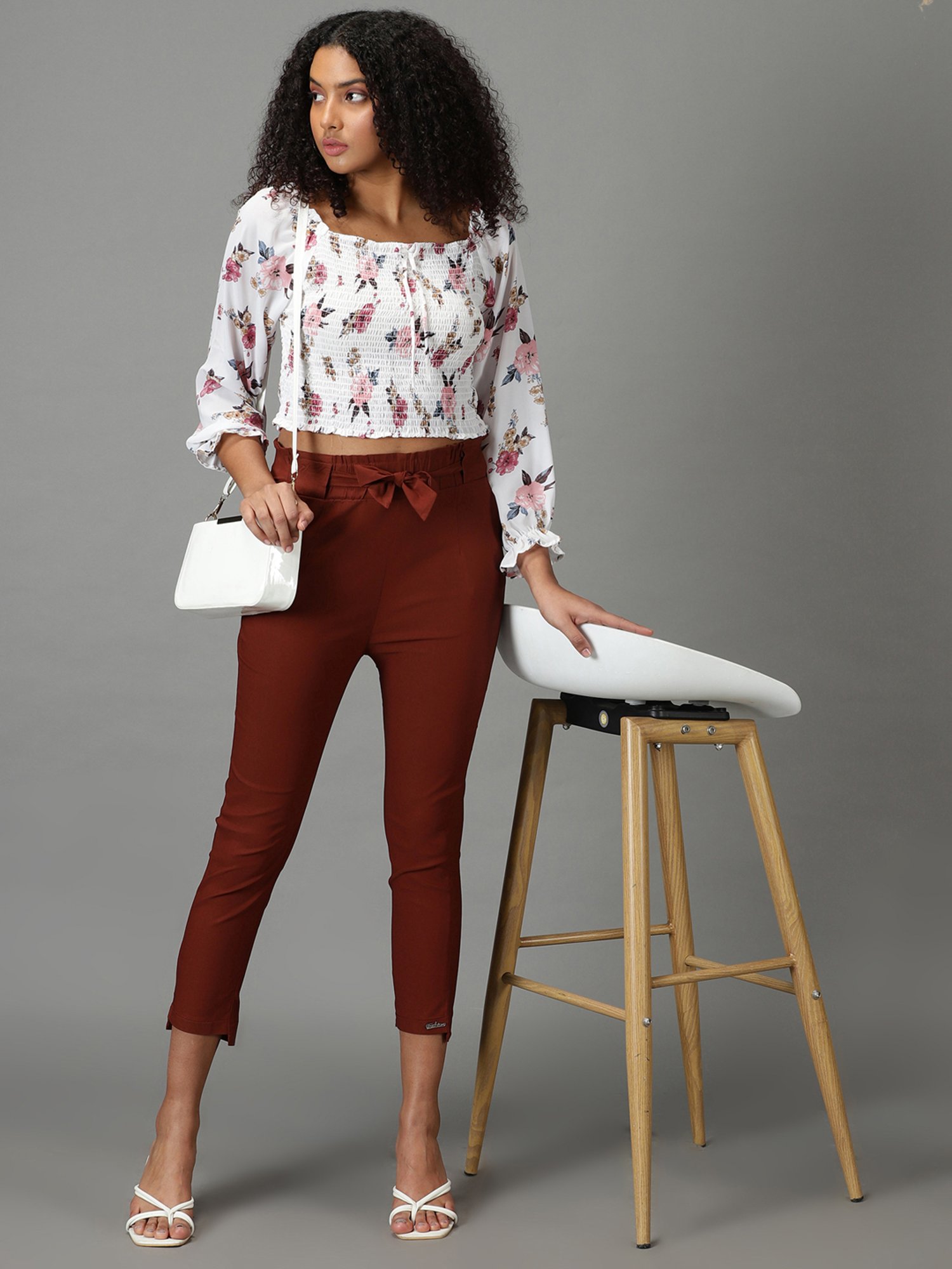 SHOWOFF Rust Slim Fit High Rise Trousers