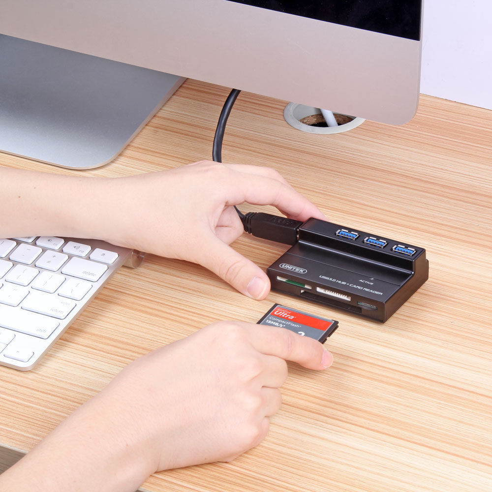 UNITEK 3 Port USB 3.0 Hub Multi Memory Card Reader Adapter For SD MS CF TF M2